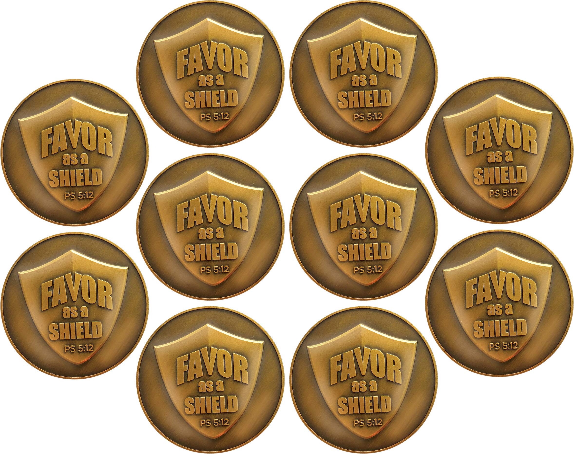 Bulk Pack of 10 Antique Gold Christian Prayer Tokens - Religious Pocket Coins with Psalm 5:12, Inspirational Faith Gifts for Church, Bible Study & Daily Encouragement