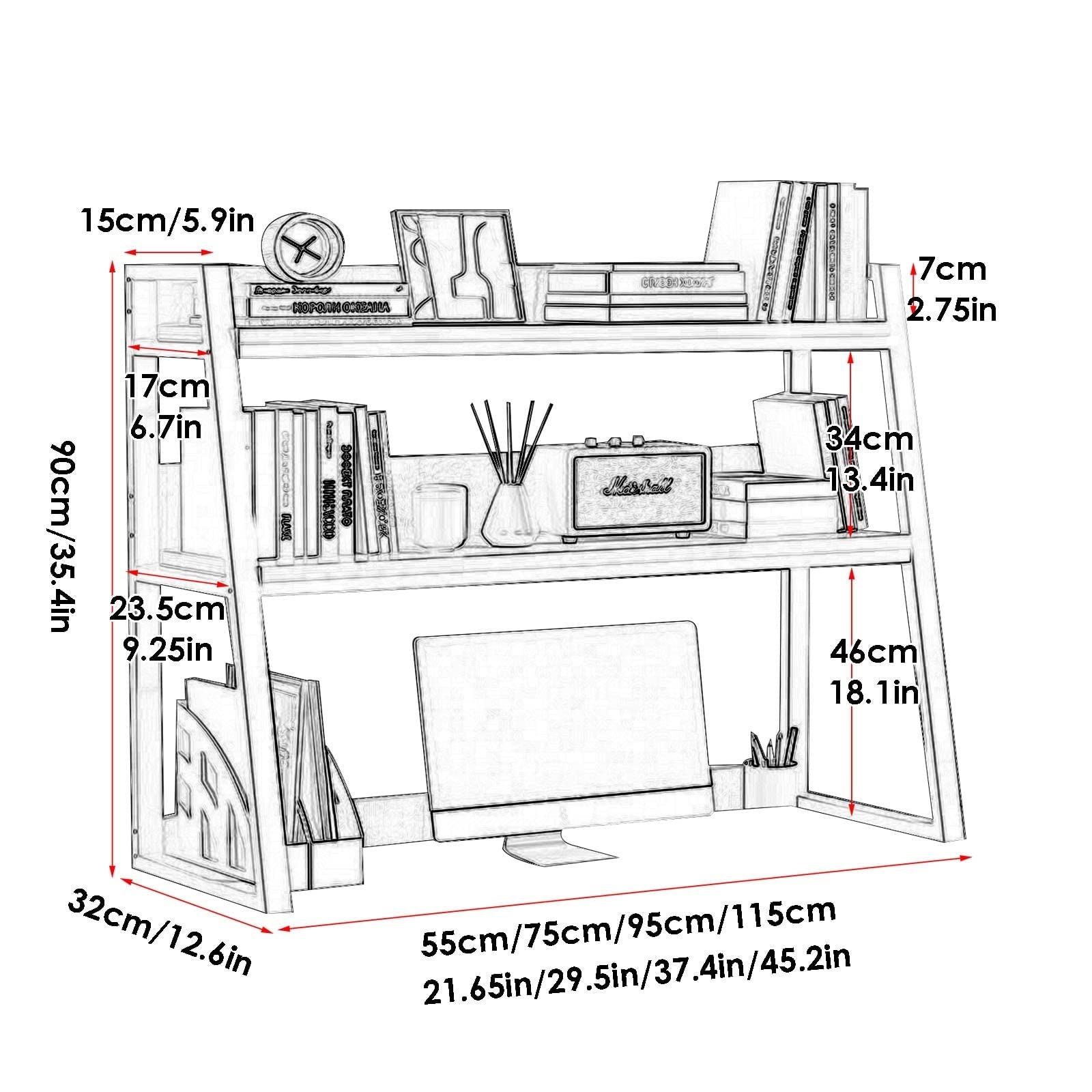 2-Tier Steel Frame Desktop Organizer Shelf - Office Desk Bookshelf, Countertop Hutch & Bookcase for Home & Office - Perfect for Books, Files, Decor & Small Items Storage