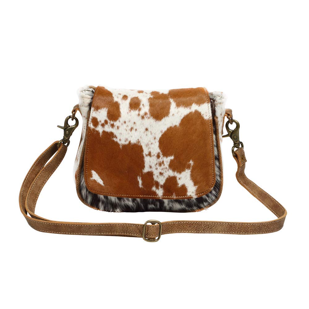 Myra Small Crossbody Bag - Genuine Cowhide & Leather Flap Over Purse for Women | Perfect for Everyday Use, Travel & Casual Outings