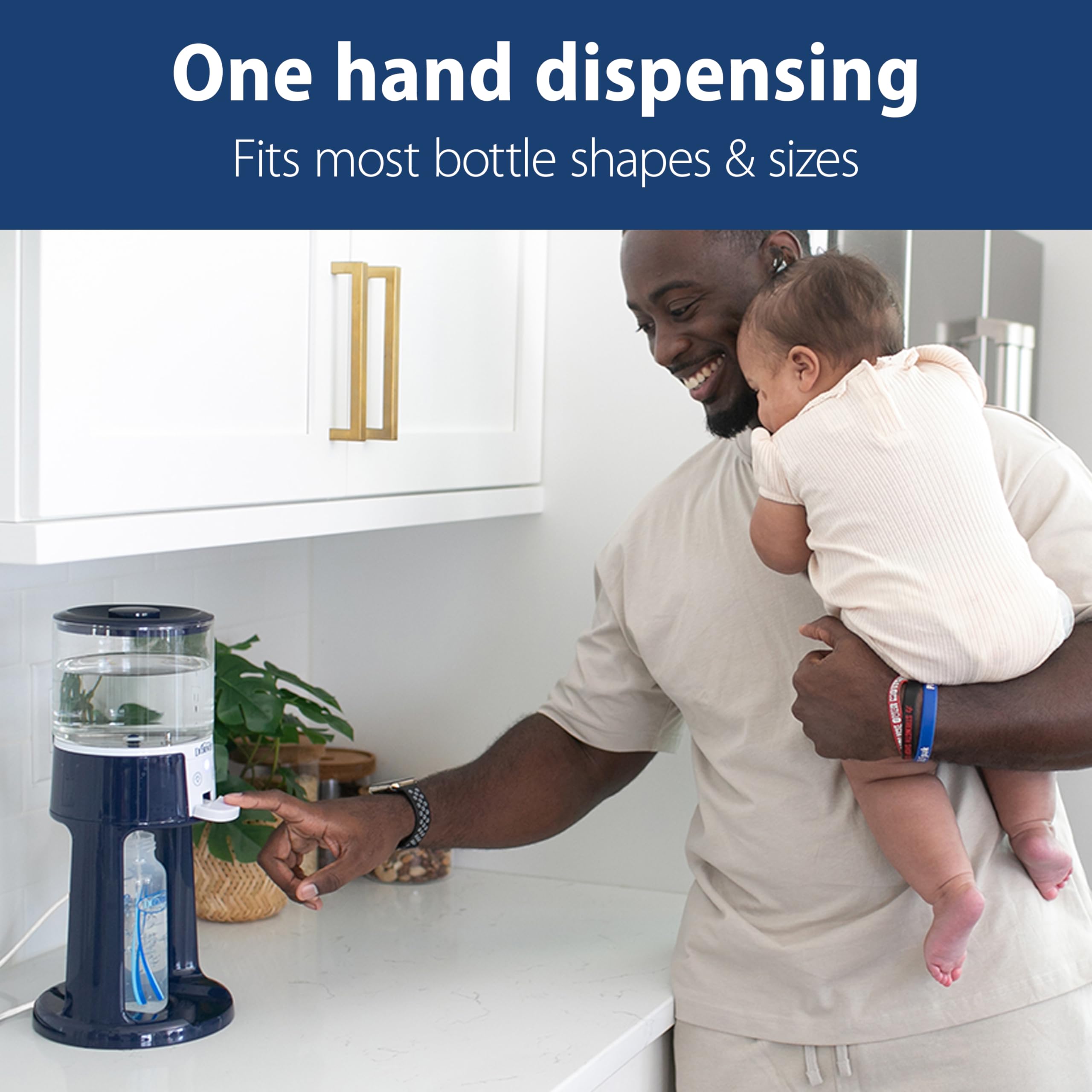 Dr. Brown’s Insta-Prep Warm Water Dispenser for Baby Formula - Large Glass Tank with 3 Temperature Settings (Blue) - Perfect for Quick Night Feedings & On-the-Go Parenting