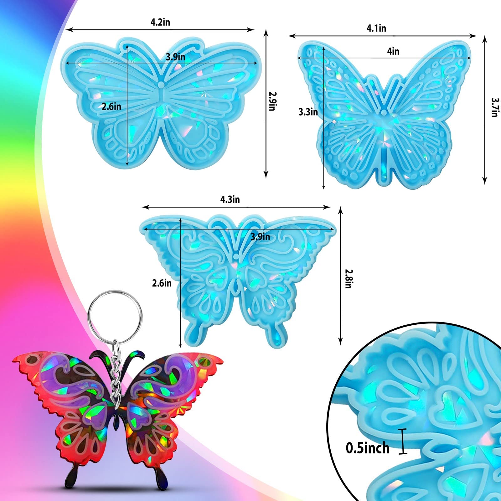 3PCS Holographic Butterfly Silicone Molds for Resin Casting - DIY Epoxy Keychain Making Supplies - Perfect for Jewelry, Crafts, and Unique Gift Creations
