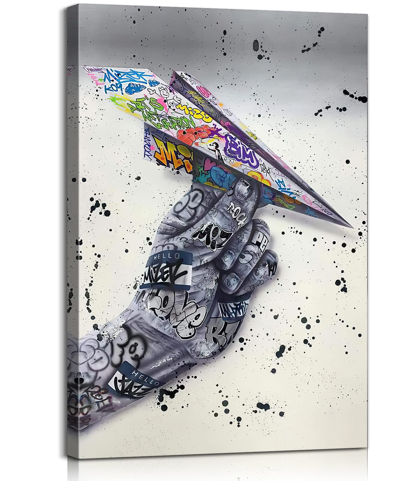 Colorful Graffiti Paper Airplane Canvas Wall Art Print - Street Art Decor for Home, Office & Classroom (28x40 Inches) - Perfect for Urban Style Spaces & Teen Room Decor