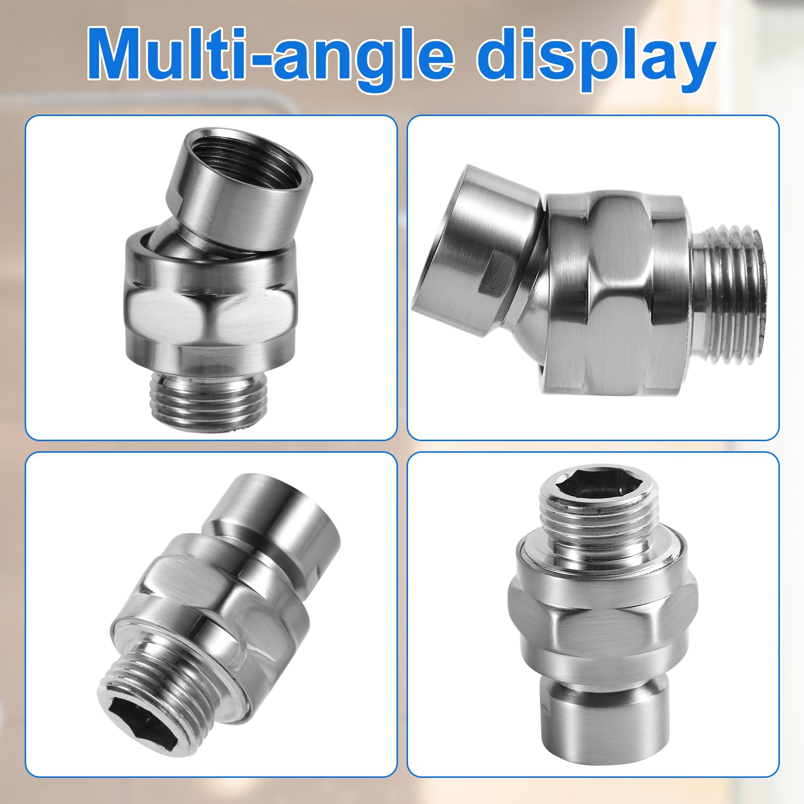 Sturdy Adjustable Swivel Shower Head Adapter - Thickened Ball Joint Shower Arm Extension Connector for Bathroom, Spa & RV Use