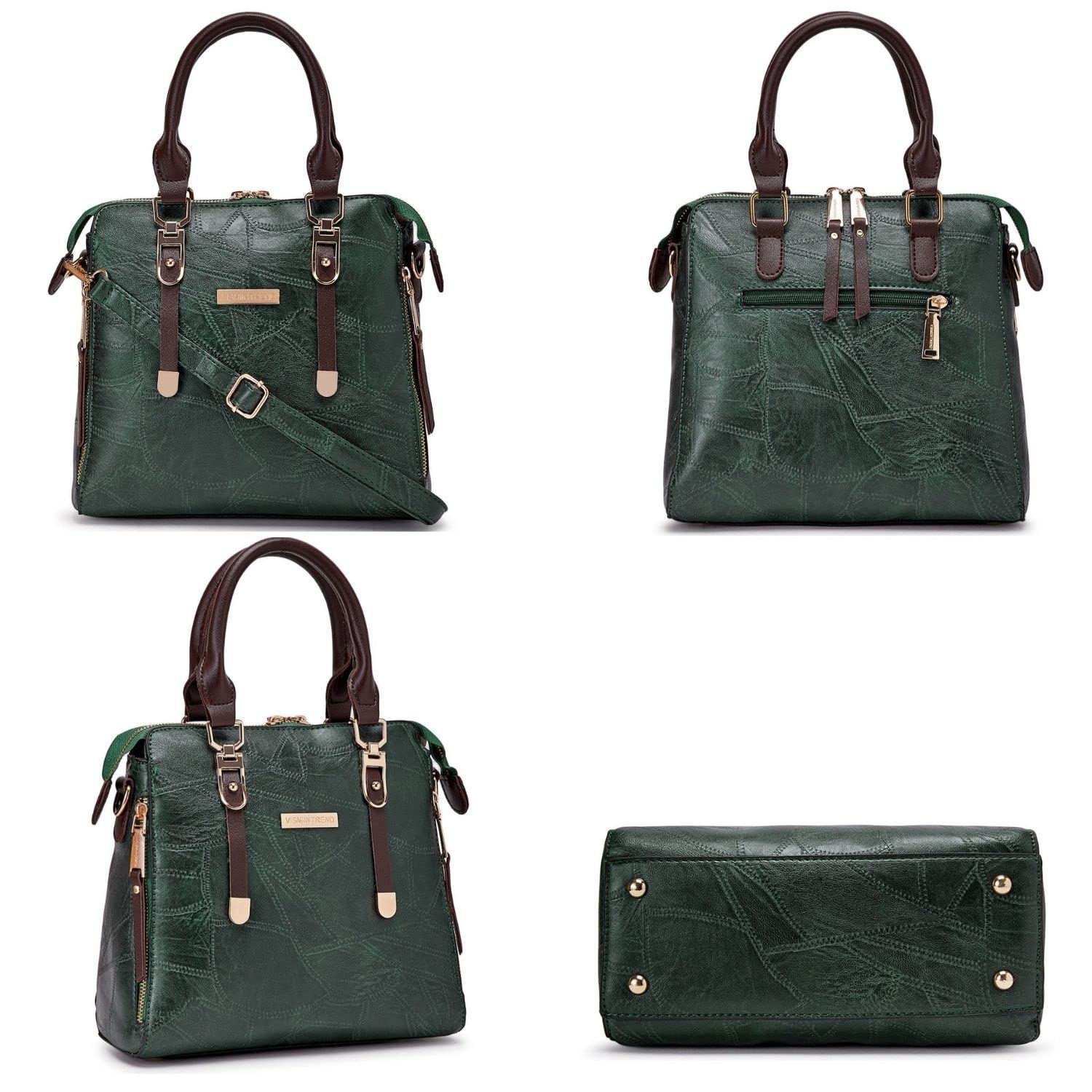 Stylish Women's Leather Tote Shoulder Bag with Tassel - Green & Brown Crossbody Handbag for Work, Travel & Everyday Use | Fashionable Satchel Purse with Handle