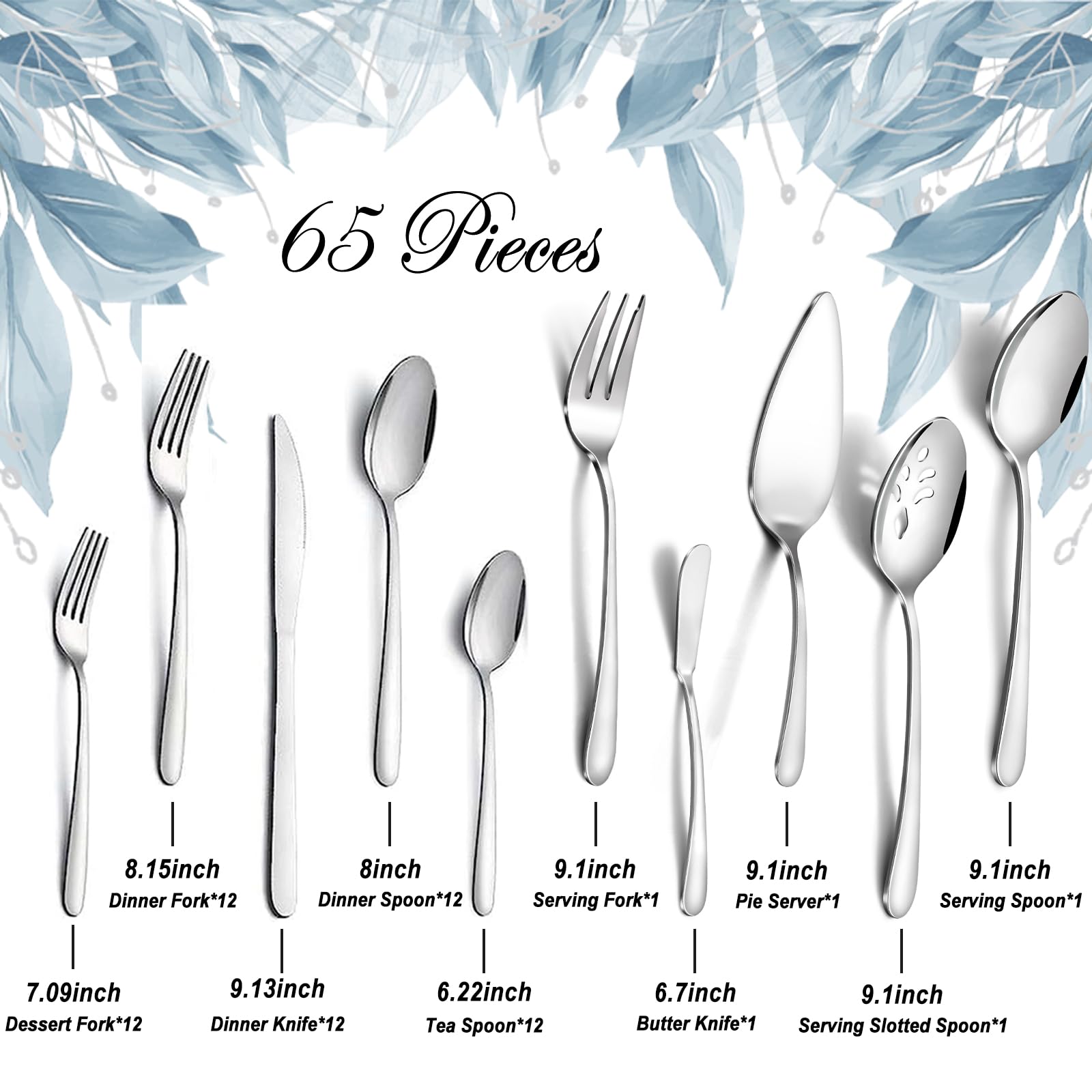 65-Piece Stainless Steel Silverware Set for 12 - Premium Polished Flatware Set with Forks, Spoons & Knives - Food-Grade Cutlery Set for Home Kitchen & Dining - Dishwasher Safe - Perfect for Everyday Meals, Dinner Parties & Restaurant Use