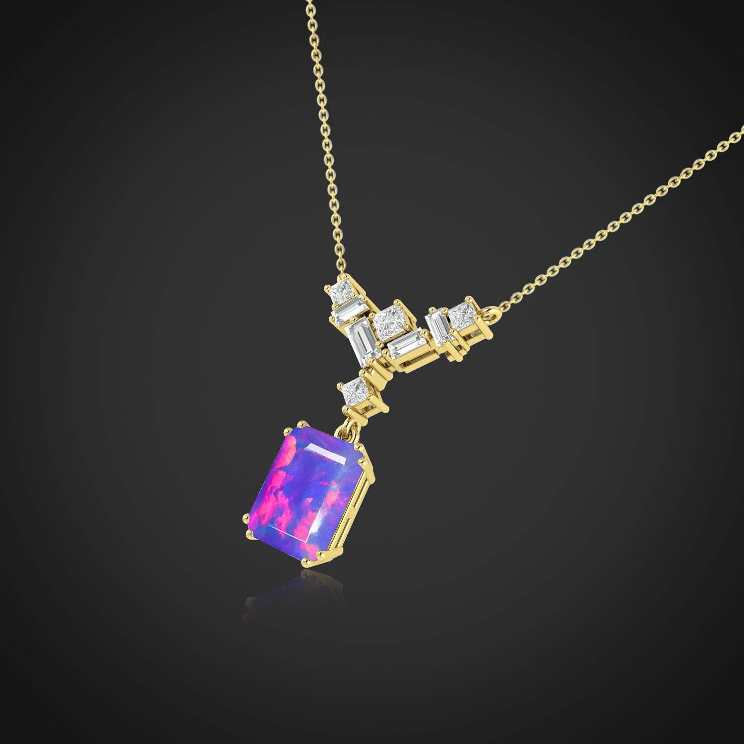 Octagon Multi Fire Opal Pendant Necklace for Women - Elegant Handmade Sterling Silver Jewelry Gift for Birthday, Anniversary & Special Occasions