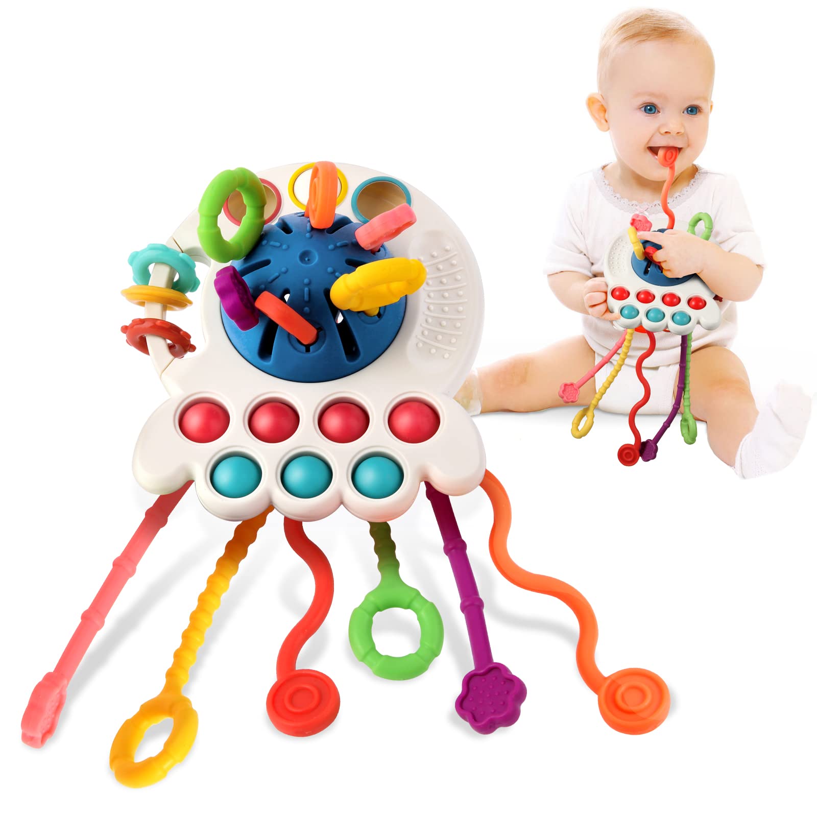 Montessori Sensory Toys for 1 Year Old Babies - Food Grade Silicone Pull String Activity Toy for Fine Motor Skills Development - Perfect Travel Toy & Toddler Gift for Boys and Girls - Ideal for Playtime, Learning, and Airplane/Car Rides