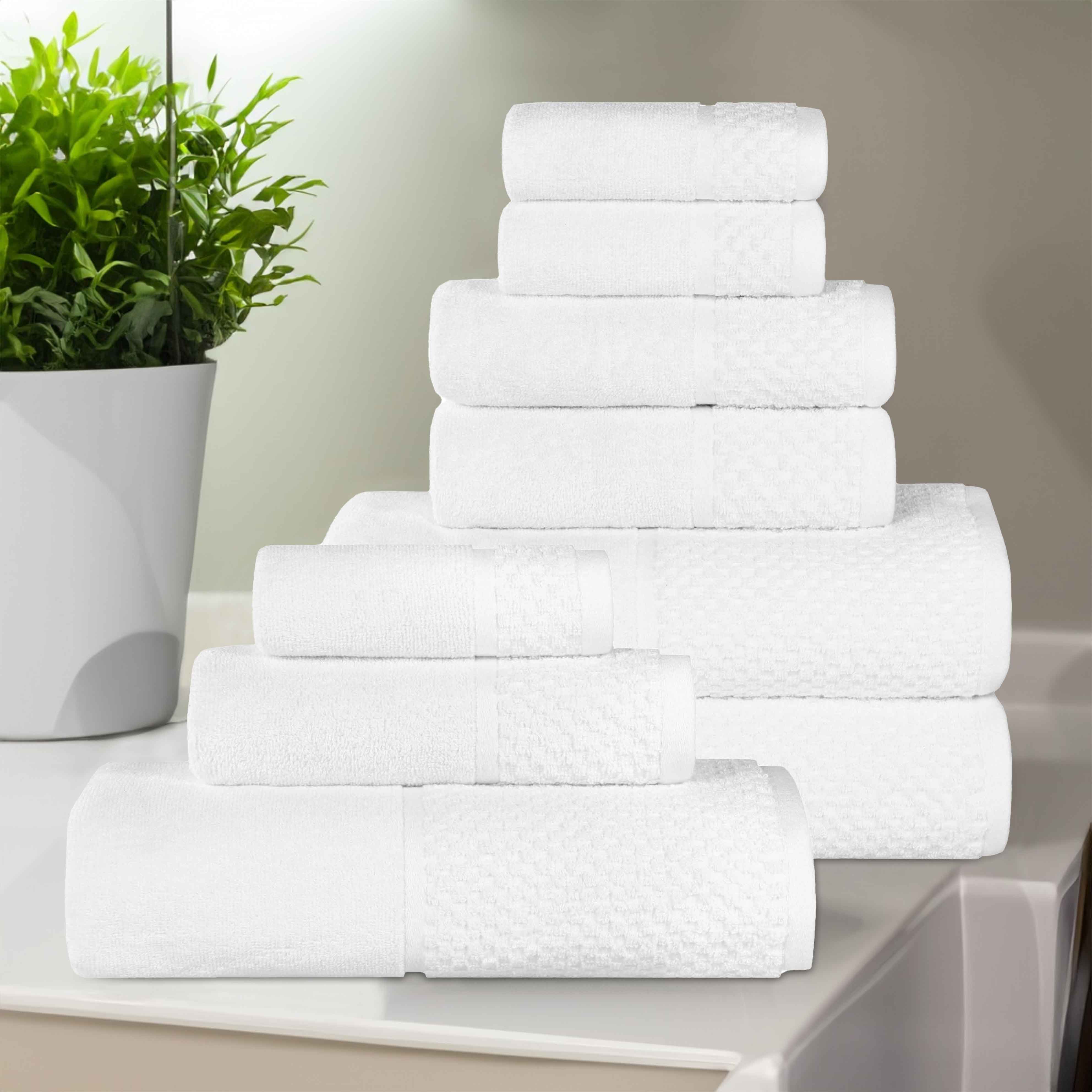 Premium 9-Piece Cotton Plush Jacquard Towel Set - Soft & Absorbent Solid & Two-Toned Bath Towels for Luxury Bathroom & Spa Experience