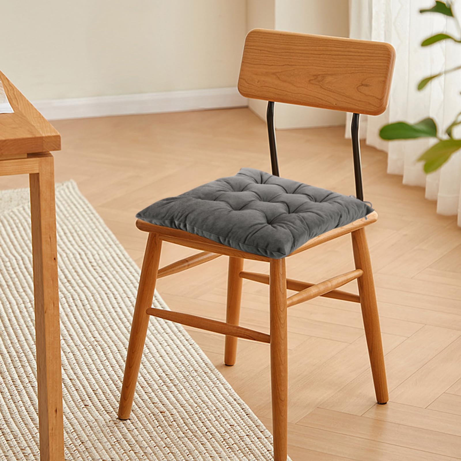 4 Pack Square Seat Cushions - Soft Velvet Chair Pads with Ties for Kitchen, Dining, Office & Living Room - 15.5