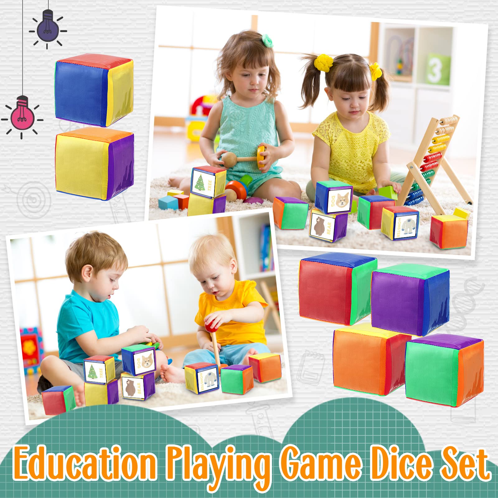 Yilloog 8-Piece 3.15 Inch DIY Photo Pocket Dice Set - Large Clear Foam Educational Game Cubes for Classroom, Stacking Blocks for Teachers, School Learning Toys (Multicolor) - Perfect for Math Games, Vocabulary Practice & Interactive Classroom Activities