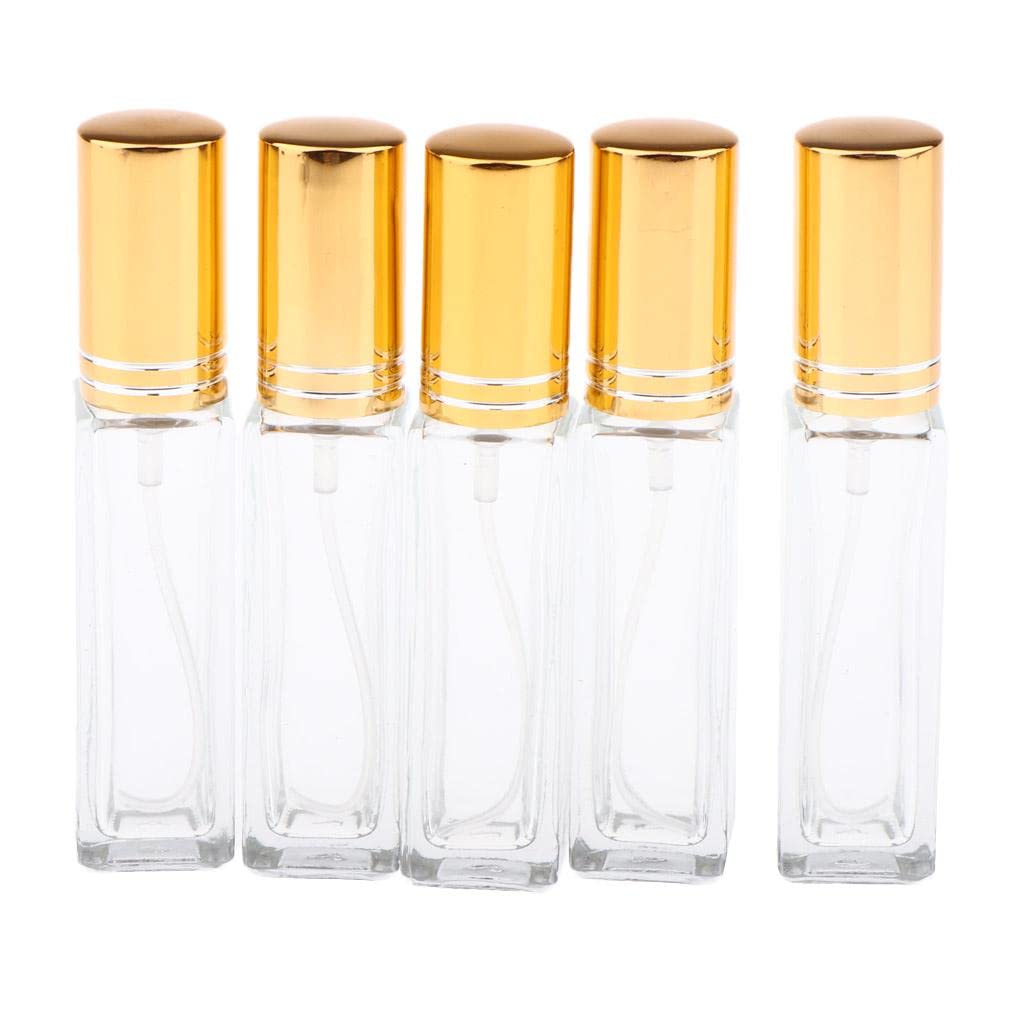 6-Pack 8ml Square Transparent Refillable Glass Spray Bottles with Gold Pump & Cap - Perfect for Toner, Perfume, Attar, Lotion, Moisturizer & Essential Oils - Multi-Use Travel-Friendly Bottles for Skincare, Fragrance & DIY Beauty Products
