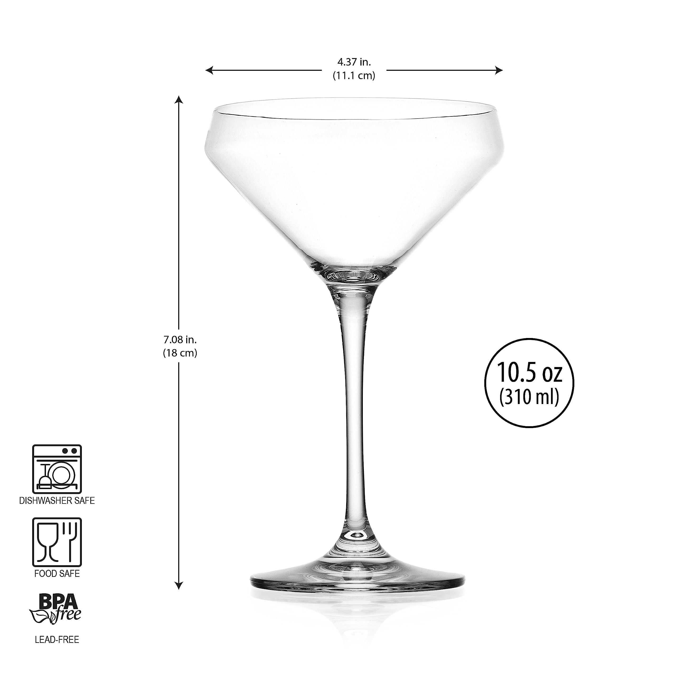 Premium 10.5oz Martini Glasses Set of 4 - Stemmed Cocktail Glasses for Margaritas, Martinis, Cosmopolitans & Gimlets - Elegant Barware with Gift Packaging - Perfect for Home Bars, Parties & Entertaining