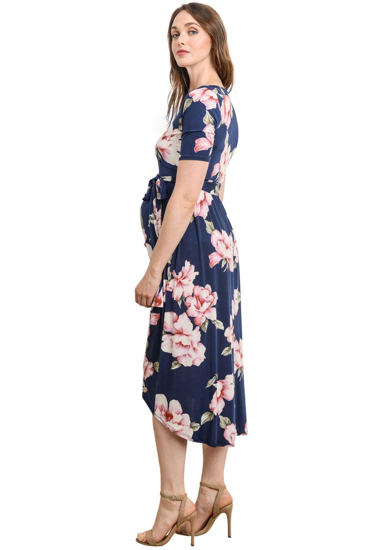 Maternity Wrap Dress for Women - Stretchy Mid-Length Nursing Dress with Adjustable Waist Belt | Perfect for Pregnancy, Breastfeeding & Special Occasions
