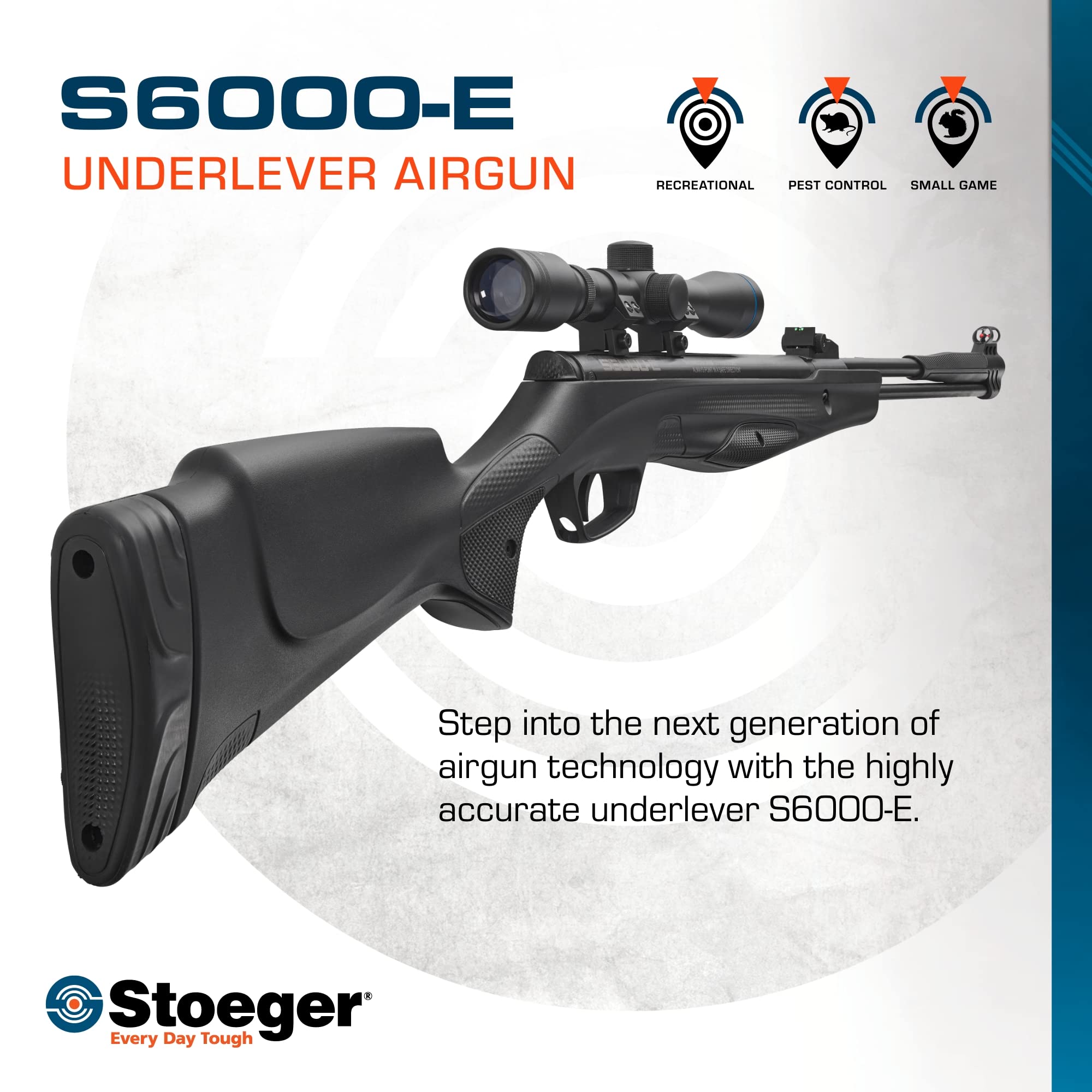 Stoeger S6000-E .22 Caliber Air Rifle Combo with Black Synthetic Stock, Fiber-Optic Sights & 4x32 Scope – Perfect for Hunting, Target Practice & Outdoor Shooting Sports