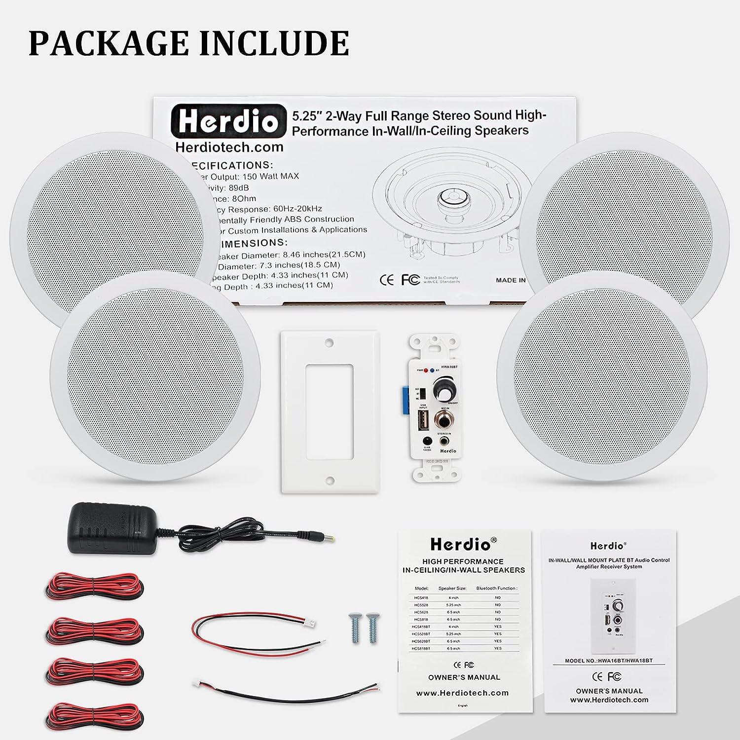Herdio 5.25 Inch Bluetooth Ceiling Speakers - 600W Max Power, 2-Way Flush Mount & Wall Mount - Compatible with Amplifier Receiver - Perfect for Home Theater, Bathroom, Living Room, Kitchen, Office (Set of 4 Speakers) - Enjoy Wireless Music Streaming for Parties, Background Music & Multi-Room Audio