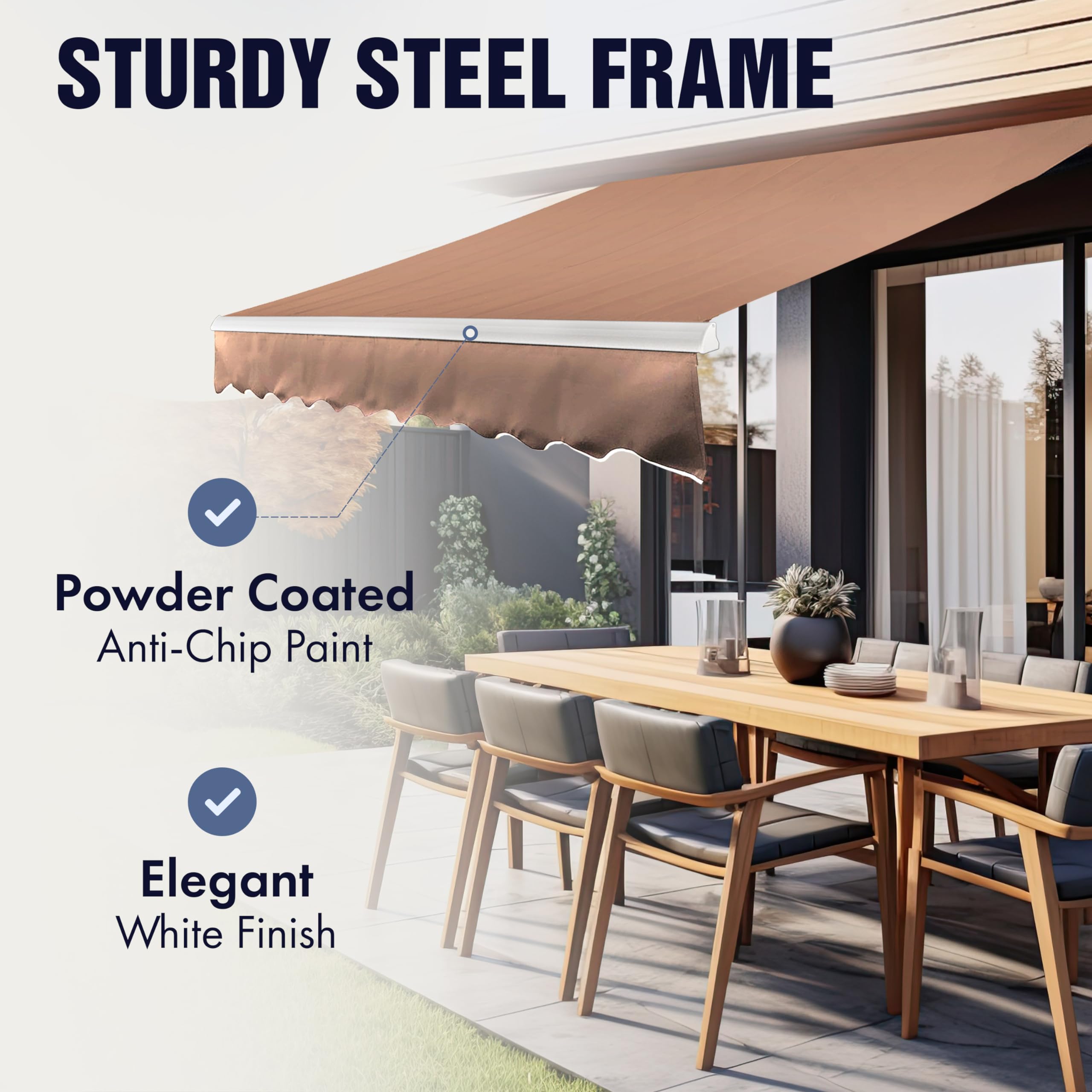 ALEKO 10' x 8' Manual Retractable Patio Awning - Water Resistant Polyester Sun Shade with UV Protection & Crank Handle - Sand Beige for Deck, Backyard, and Outdoor Relaxation