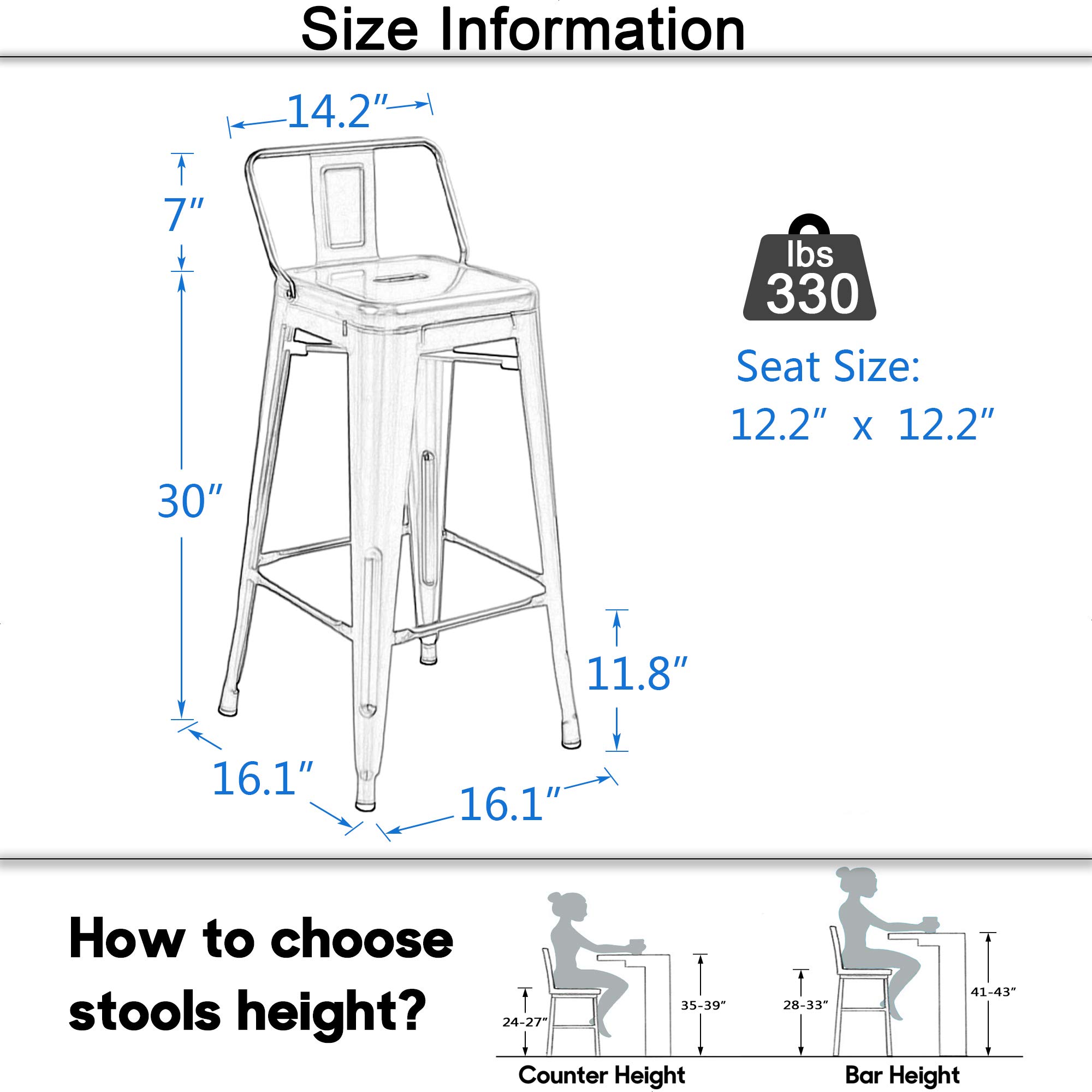 Aklaus Industrial Metal Bar Stools Set of 4 - 30 Inch Bar Height Stools with Back, Distressed Gold Finish - Modern Kitchen & Dining Chairs for Indoor/Outdoor Use - Perfect for Home Bars, Kitchen Islands, and Patio Seating