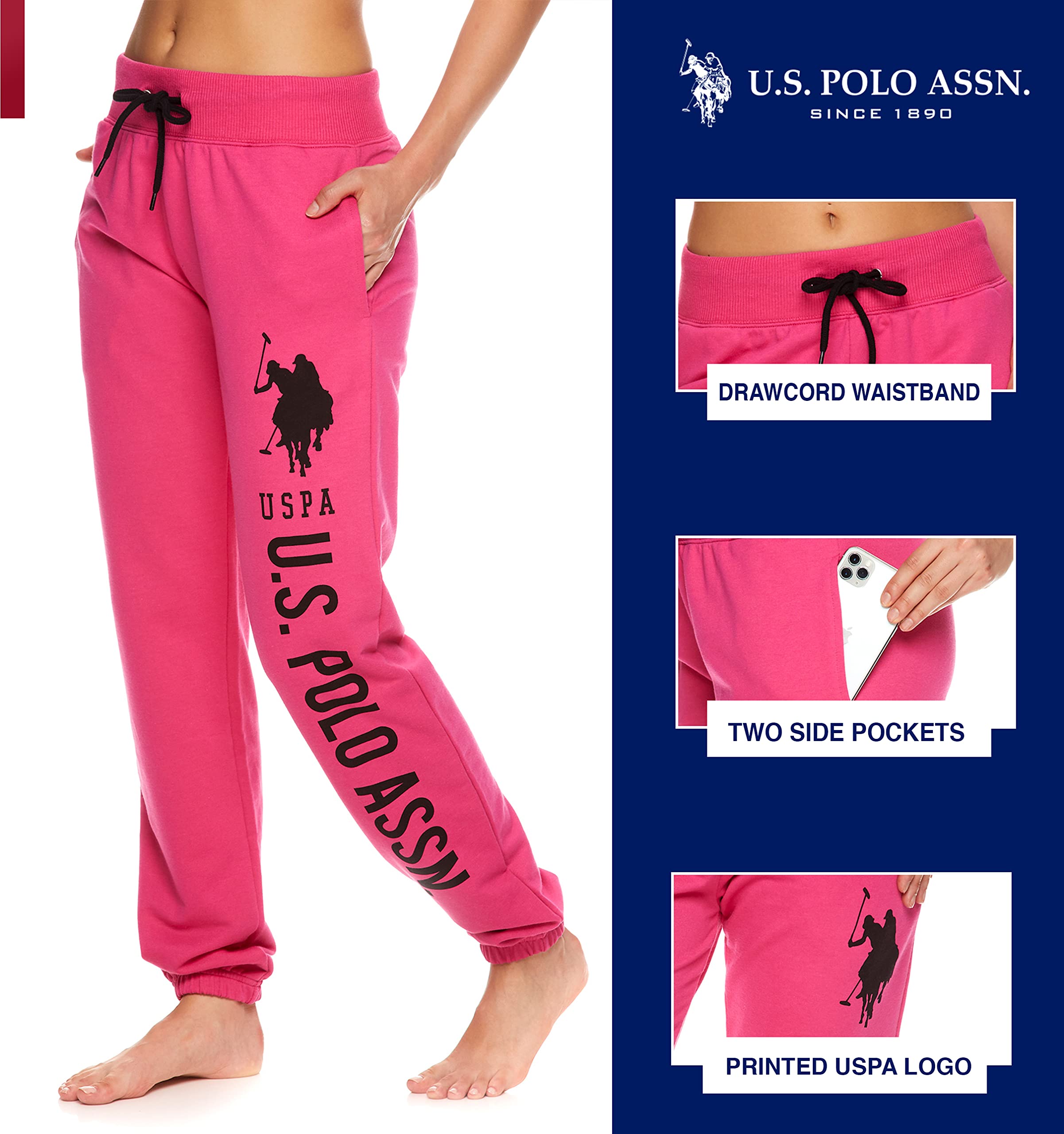 U.S. Polo Assn. Women's Essential Sweatpants with Pockets - Soft & Breathable French Terry Joggers for Casual Wear, Lounge & Workout | Perfect for Yoga, Running & Everyday Comfort
