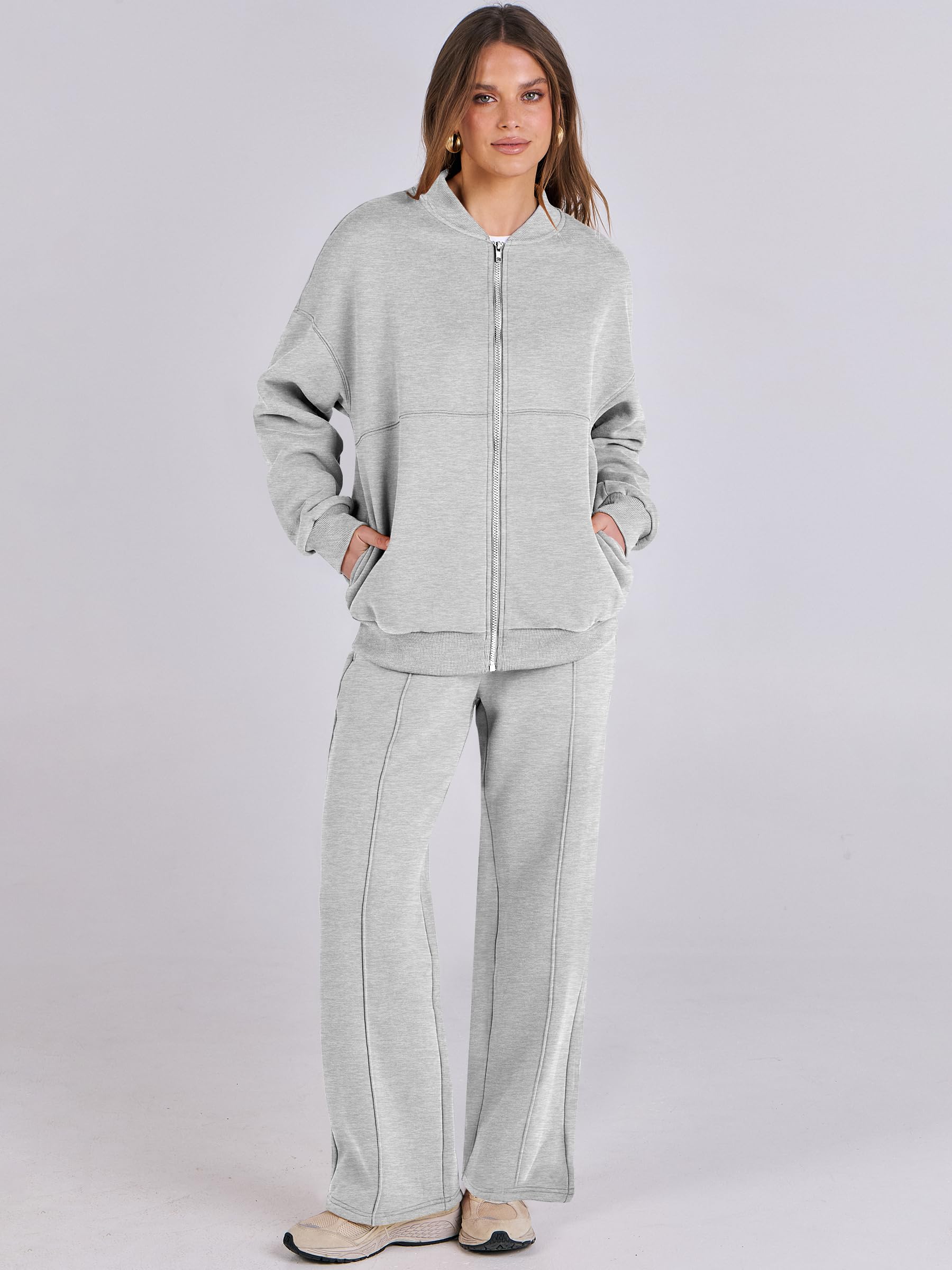 ANRABESS Women's 2-Piece Lounge Set - Oversized Zip-Up Sweatshirt & Sweatpants Matching Outfit | Cozy Fall Winter Loungewear for Home, Travel & Casual Wear