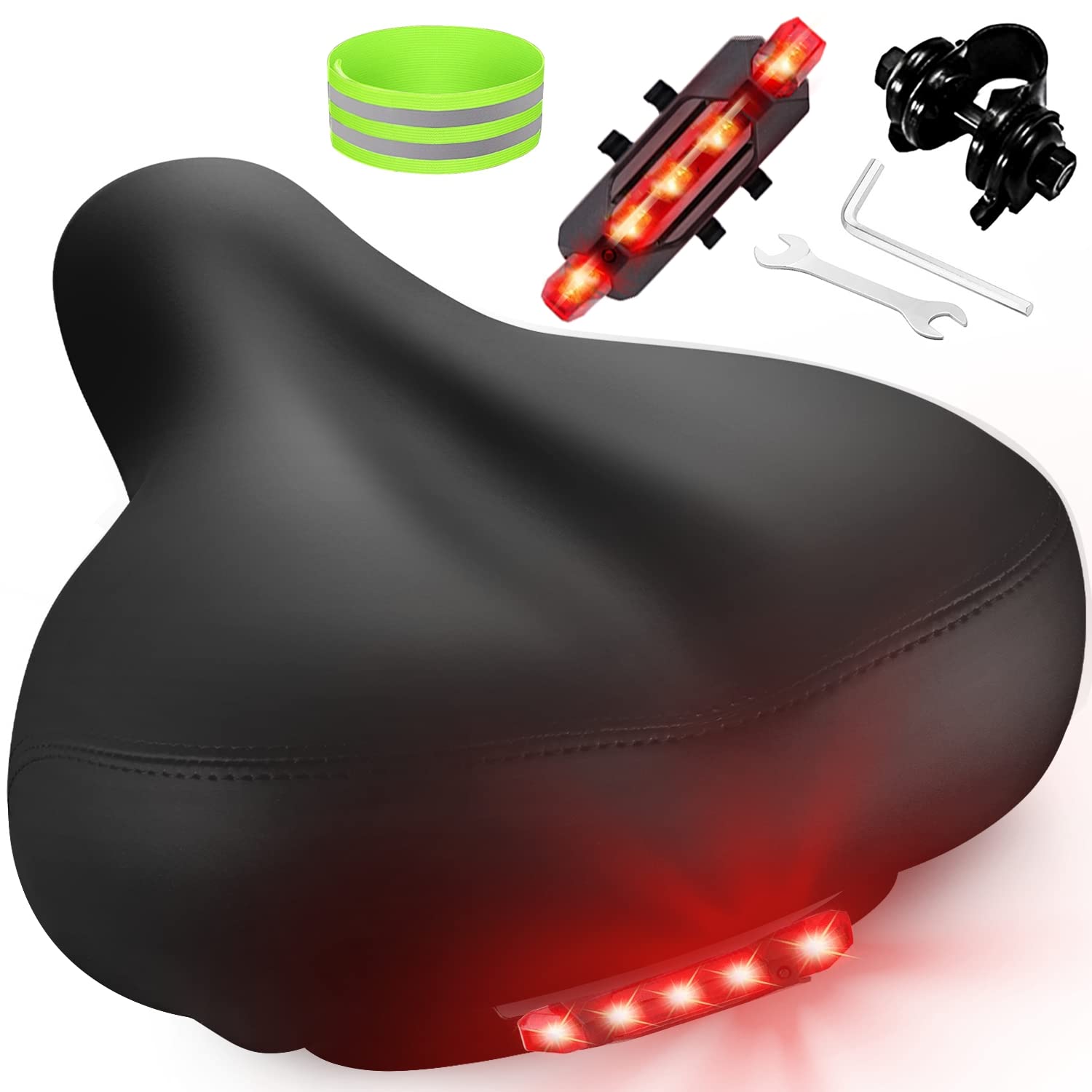 Roguoo Comfortable Memory Foam Bicycle Seat - Wide Bike Saddle for Men & Women, Dual Shock Absorbing, Sweatproof - Perfect Replacement for Exercise Bikes & Mountain Bikes - Ideal for Commuting, Cycling Workouts & Outdoor Adventures