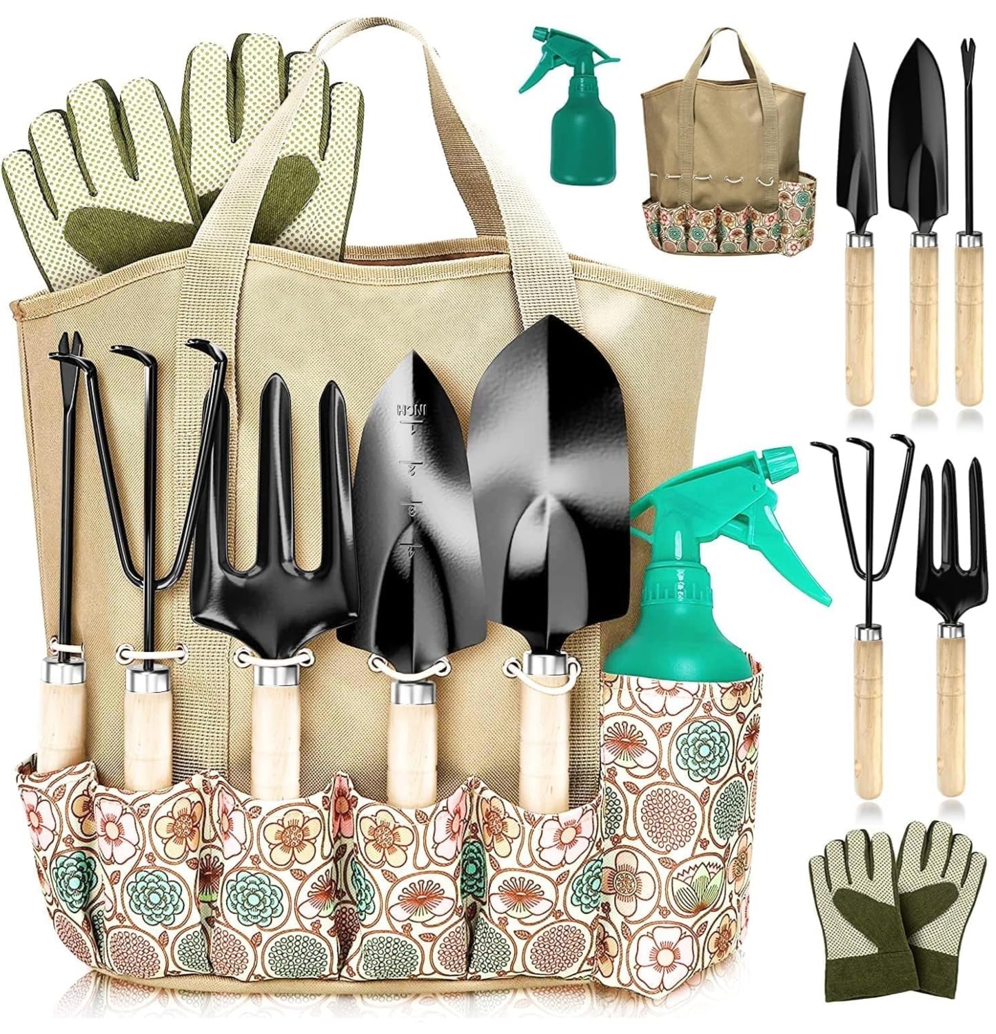 Premium Stainless Steel Gardening Tools Set for Women - Includes Shovel, Trowel, Fork, Rake & Gloves - Ergonomic Garden Kit for Planting, Weeding & Landscaping - Perfect Gift for Female Gardeners & Outdoor Enthusiasts