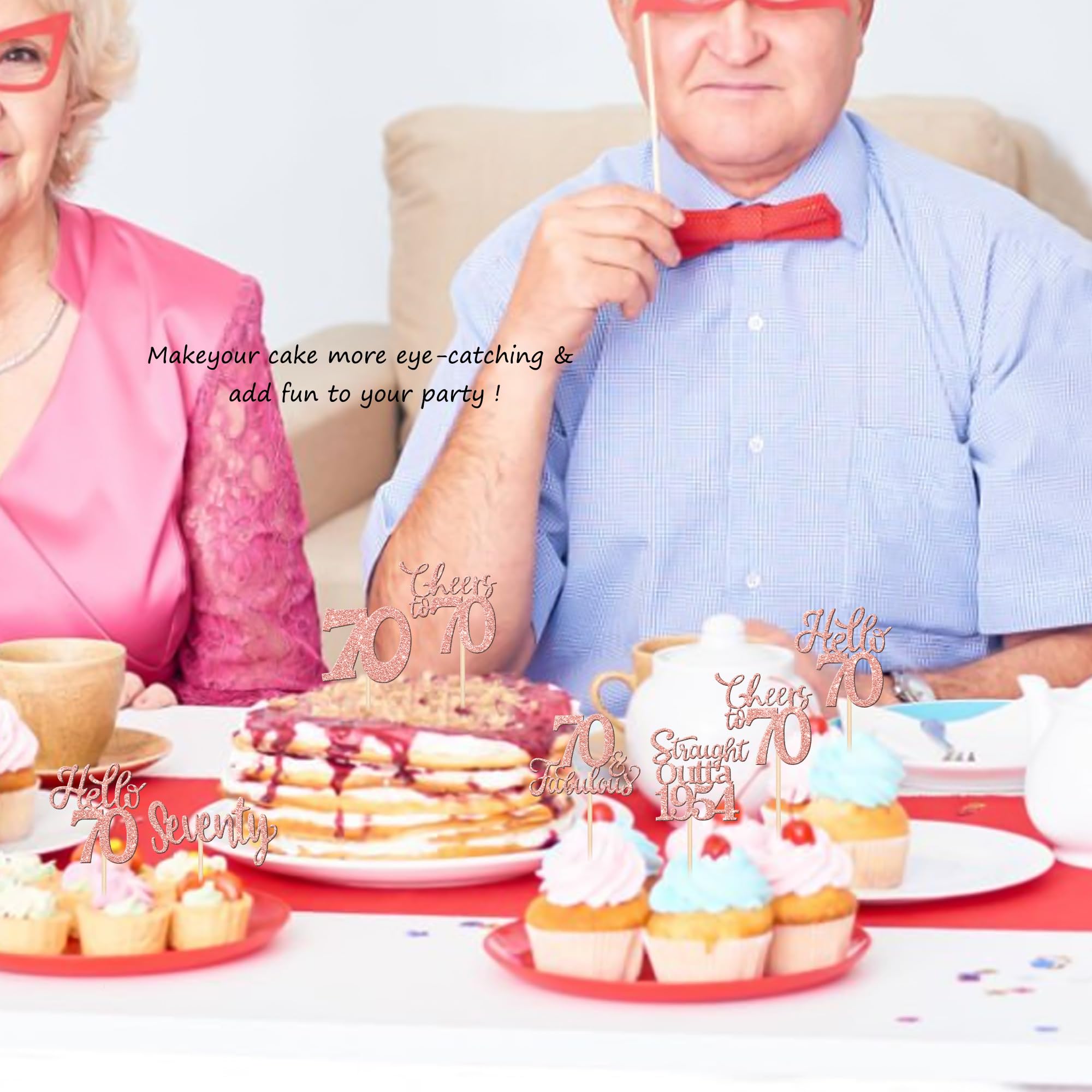 36 Pack 70th Birthday Cupcake Toppers - Straight Outta 1954 Rose Gold Cake Decorations for Anniversary & Wedding Parties | Perfect for Milestone Celebrations & Retirement Events