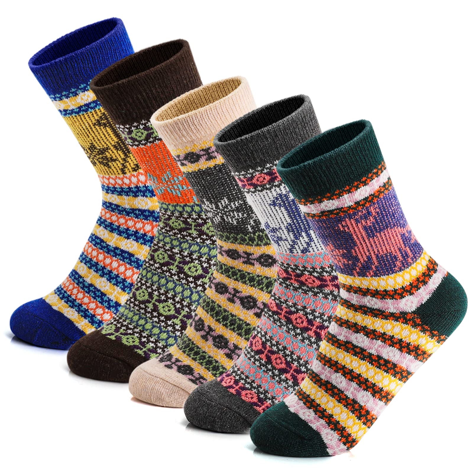 5 Pairs Women's Wool Winter Socks - Warm Thick Knit Crew Socks for Christmas Gifts & Casual Wear