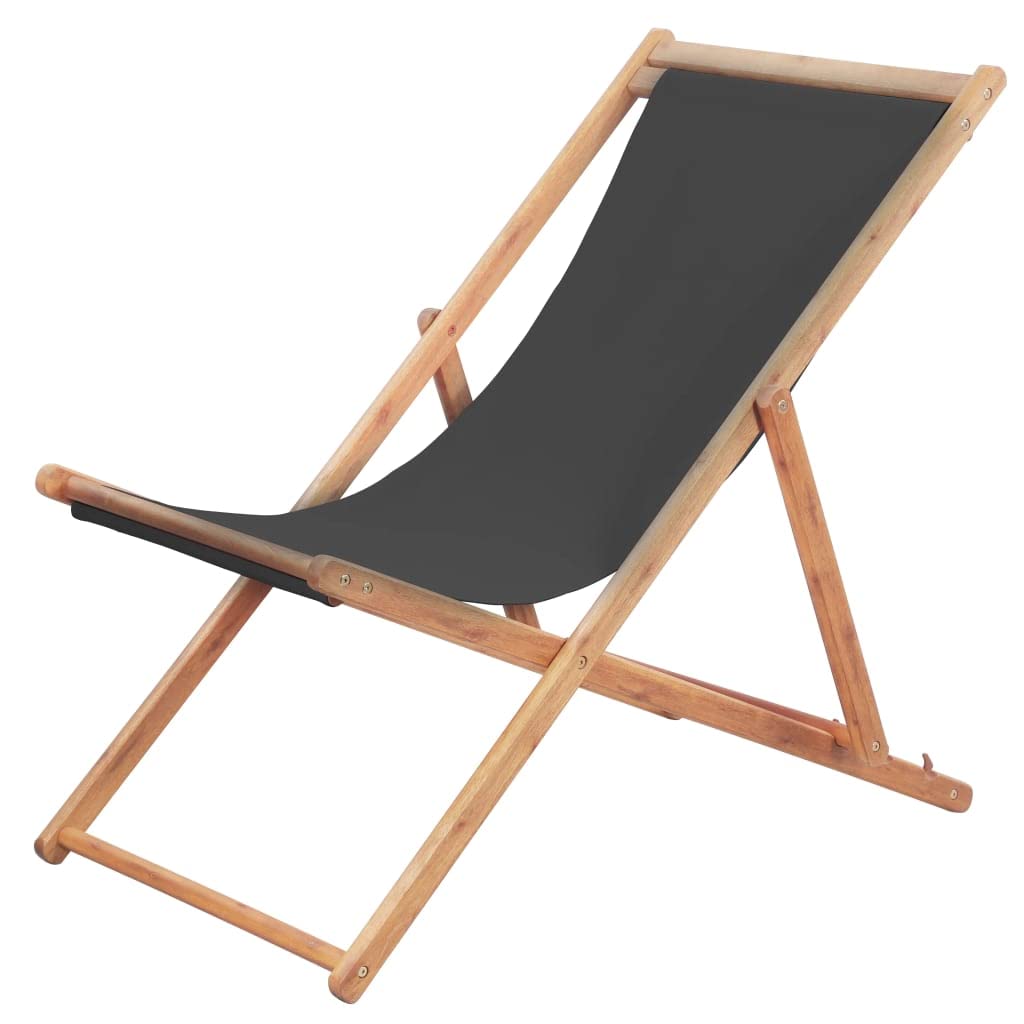 SKM Folding Beach Chair with Wooden Frame - Portable, Lightweight & Durable for Outdoor, Camping, Picnics & Beach - Gray-4001
