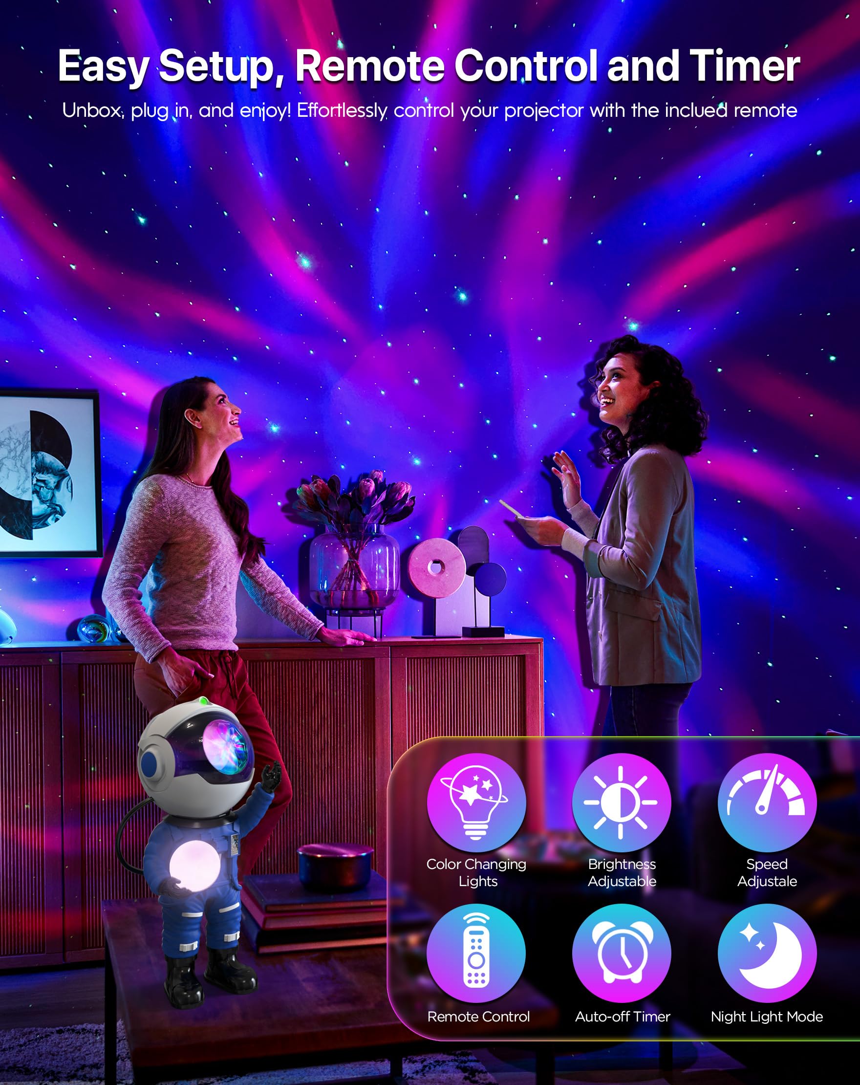 Rossetta Astronaut Galaxy Projector - Starry Night Light for Bedroom & Kids Room with Timer & Remote Control | Space-Themed Room Decor for Adults & Teens | Perfect Gift for Christmas & Birthday | Create Relaxing Atmosphere for Sleep, Meditation & Romantic Nights