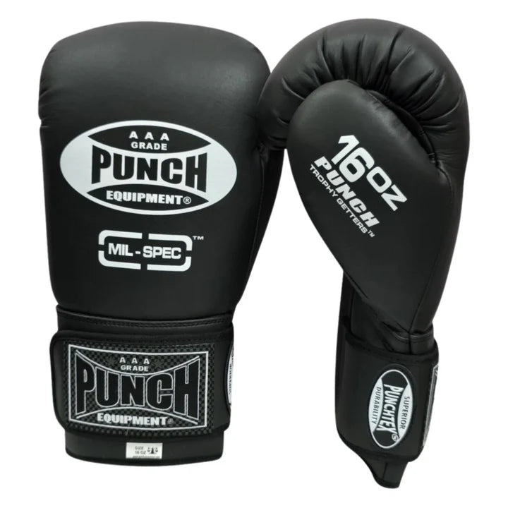 Trophy Getters® MIL SPEC™ Boxing Gloves - Premium Matt Black Training Gloves for Boxing, MMA & Fitness Workouts - Perfect for Sparring, Bag Work & Competition