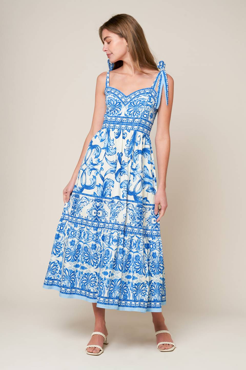 Amalfi Coast Mosaic Print Midi Dress - Floral Summer Beach Dress for Women, Perfect for Vacation, Wedding & Party Wear