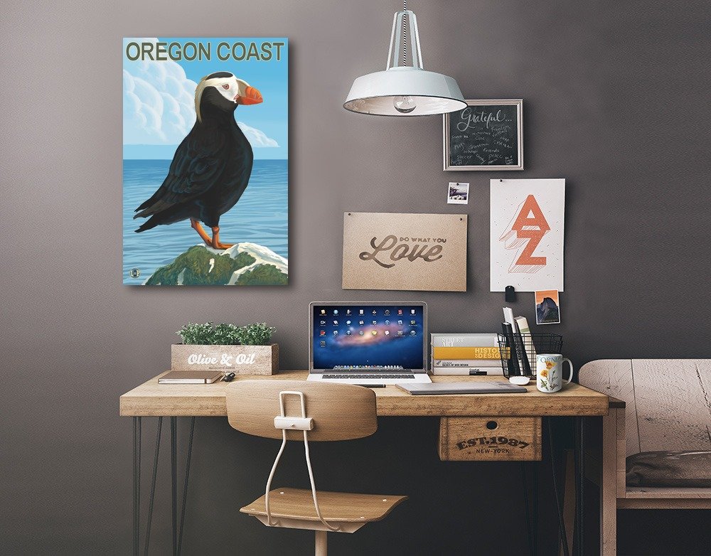 Tufted Puffin Oregon Coast Wall Art - 16x24 Wrapped Canvas Print - Coastal Home Decor & Office Artwork - Perfect for Living Room, Bedroom or Beach House Decor