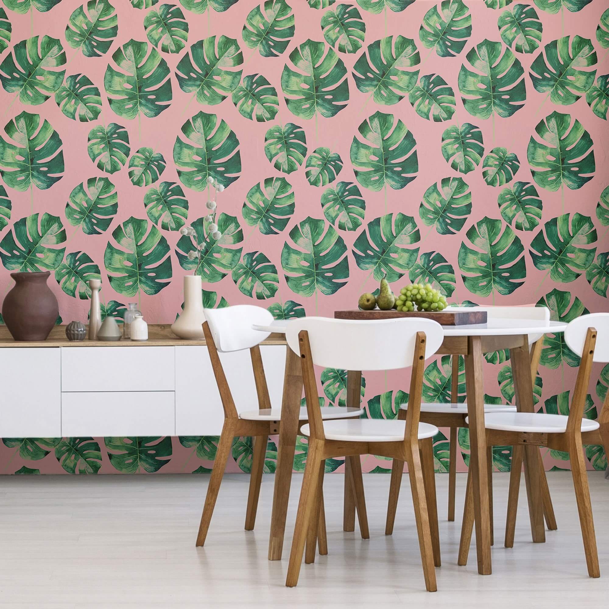 Pink Botanical Floral Peel and Stick Removable Wallpaper - Self-Adhesive Decorative Vinyl for Bedroom, Nursery, Living Room, Office & Home Decor