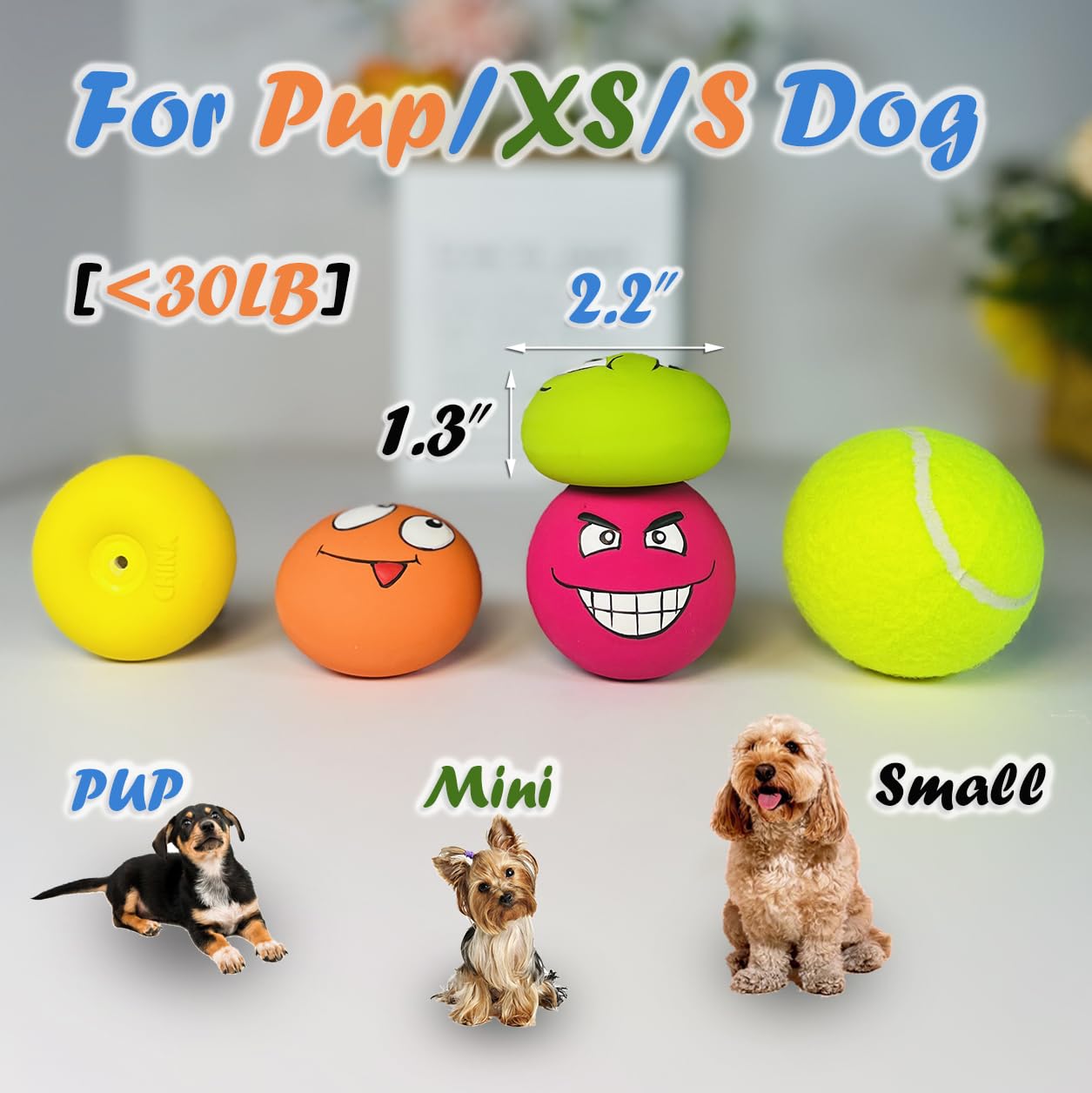 **6PCS Small Squeaky Dog Toys for Small Breeds - Soft Latex Puppy Chew Toys with Smile Face, Flat Squeaky Balls for Teething & Playtime - Perfect for Indoor & Outdoor Fun**