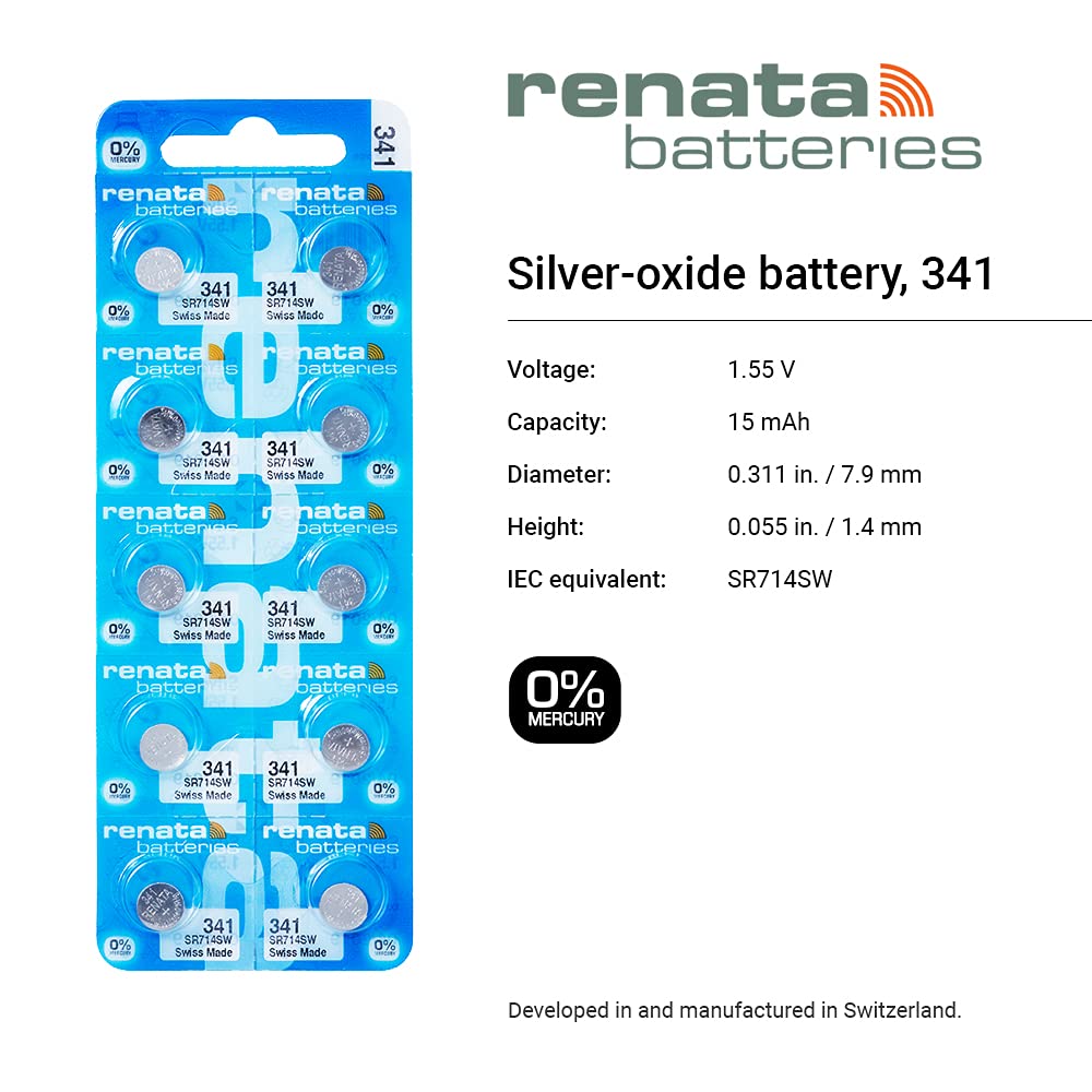 Renata 341 Watch Battery (5 Pack) - LR41 Alkaline Button Cell Batteries for Watches, Calculators, Toys & More - Long-Lasting Power Supply