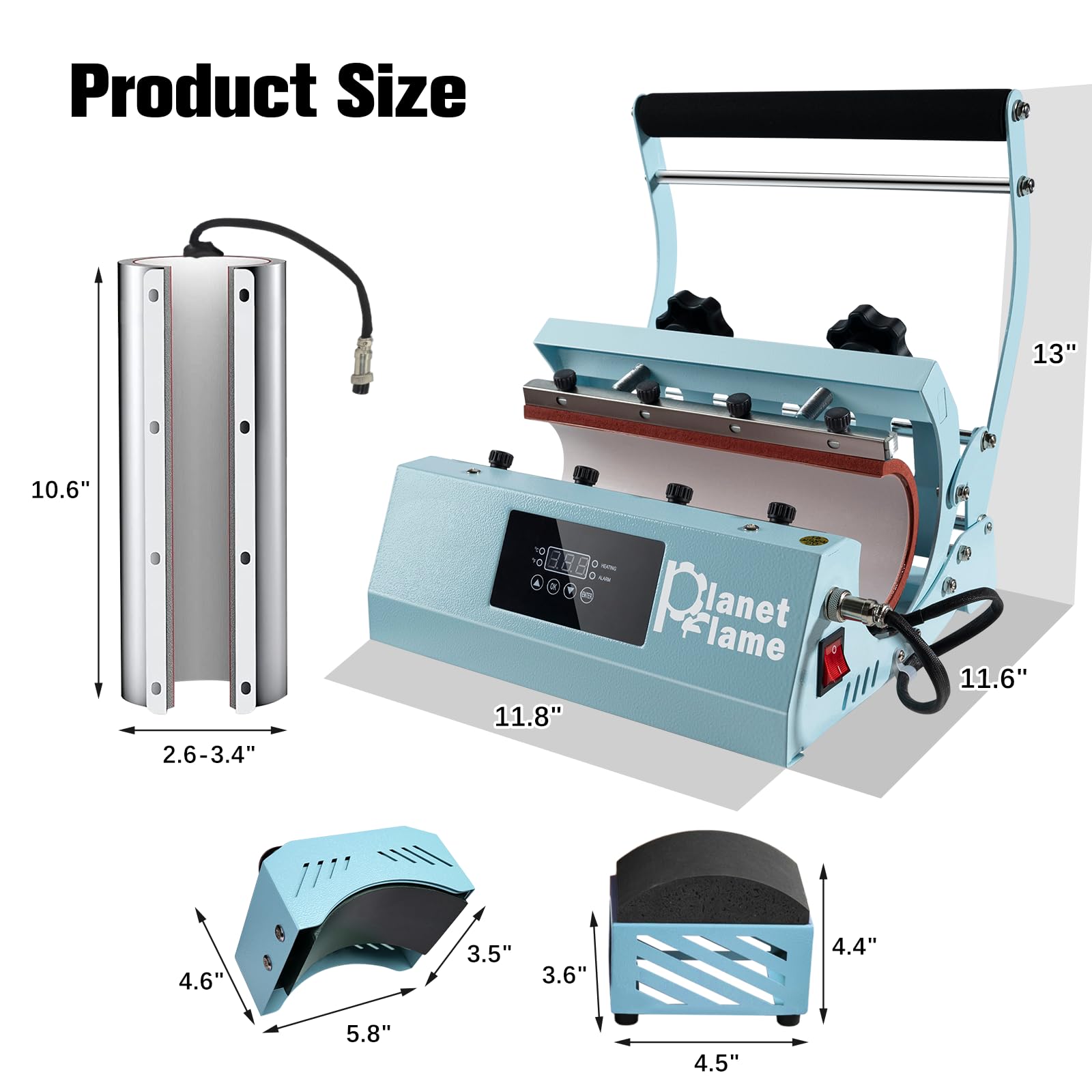 2-in-1 Heat Press Machine for Sublimation Tumbler (11oz-30oz) & All Caps - Includes Gloves & High Temp Resistant Tape - Perfect for DIY Custom Cups & Hats at Home or Small Business (Blue)