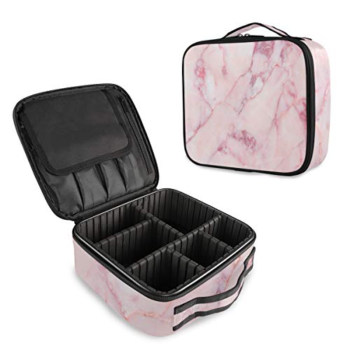ALAZA Marble Pink Stone Makeup Cosmetic Organizer Case - Portable Travel Makeup Storage Bag with Adjustable Dividers - Perfect for Travel, Home Vanity & Professional Makeup Artists