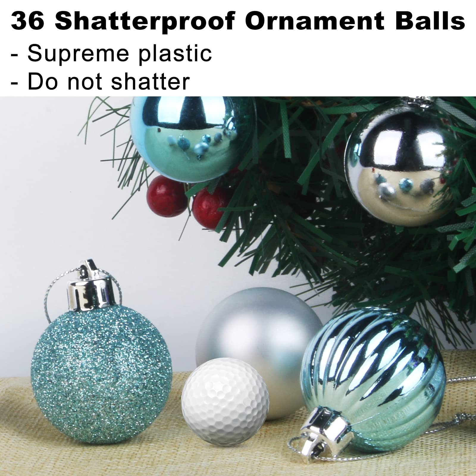 2.5 Inch Baby Blue & Silver Shatterproof Christmas Ornaments - Set of 36 Hanging Balls for Tree Decorations, Perfect for Christmas, Birthday, Halloween, Wedding & Holiday Parties - Durable Festive Decor for Home, Office and Event Decorating