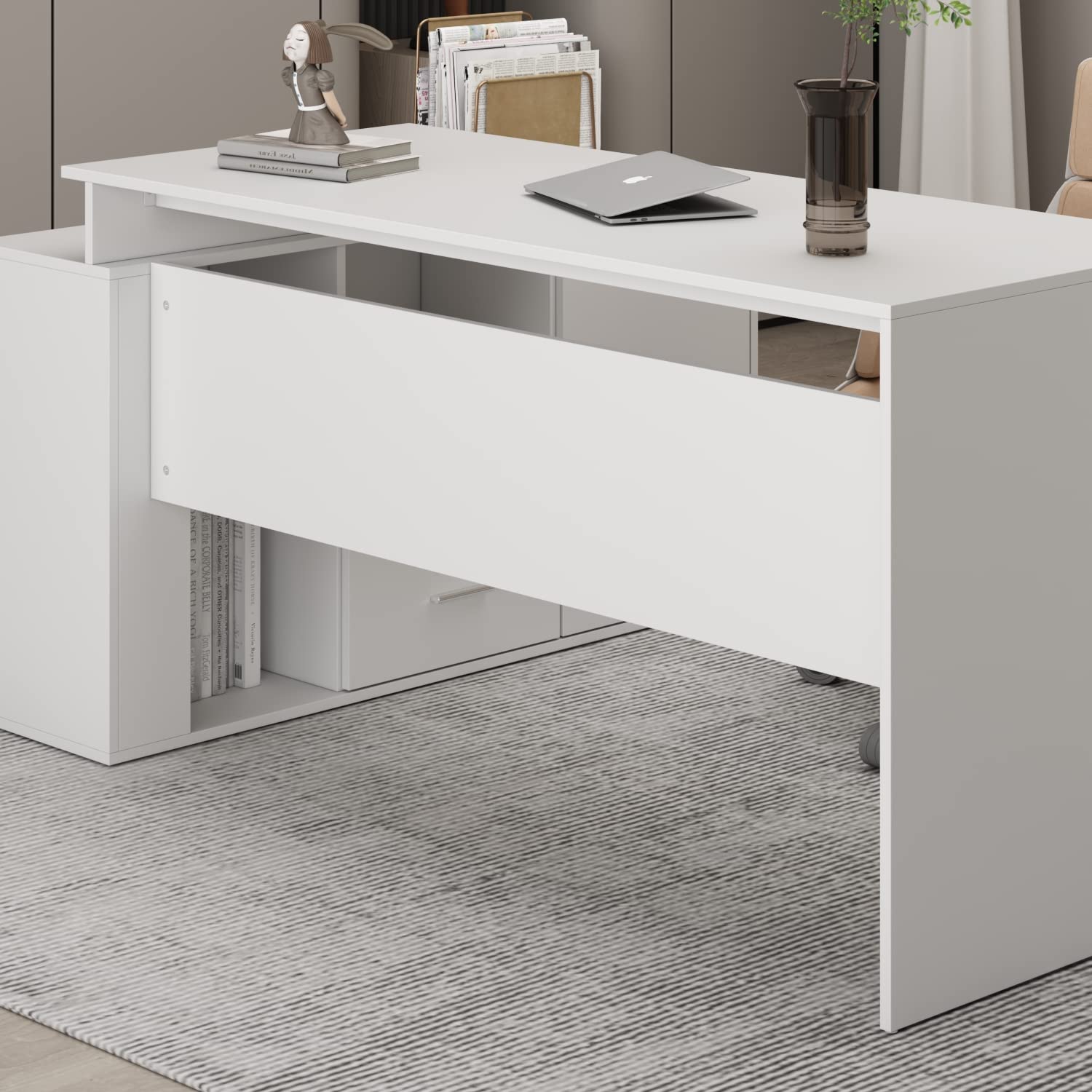 Homsee 55 Inch L-Shaped Computer Desk with Storage - White Corner Desk for Home Office, Study & Writing with 2 Drawers & 2 Open Cubes (55.1”L x 47.2”W x 29.5”H) - Perfect for Small Spaces, Gaming Setup & Remote Work