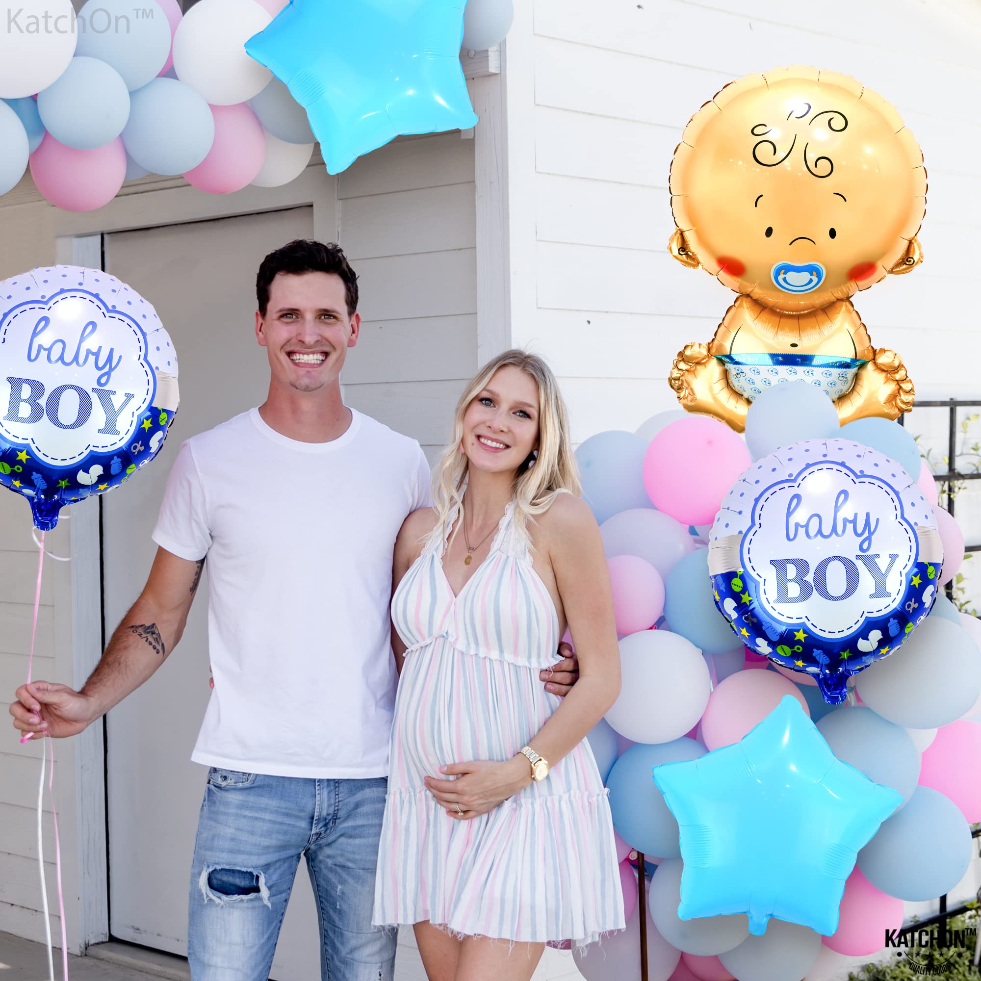 KatchOn 27 Inch Large Baby Boy Balloons Set - Pack of 5 | Gender Reveal & Baby Shower Decorations | Blue Balloons for Boy Celebrations | Perfect for Birthday Parties, Nursery Decor, and Newborn Announcements