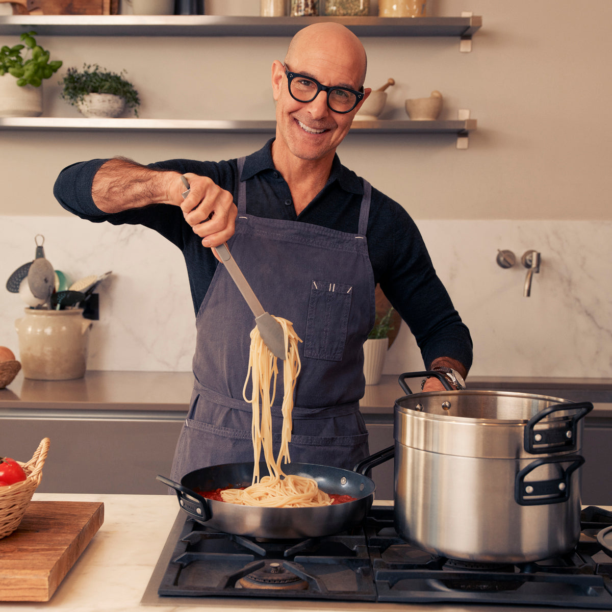 Stanley Tucci™ 11-Piece Stainless Steel & Ceramic Nonstick Cookware Set with Black Handles - Includes The Tucci Cookbook | Perfect for Home Cooking, Professional Kitchens & Gift Giving