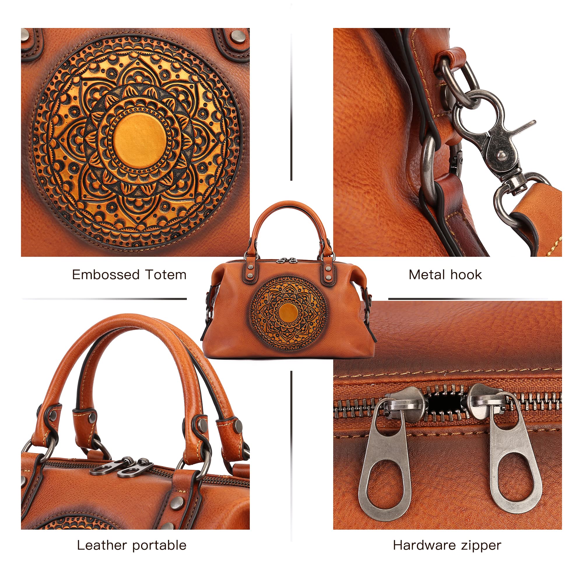 Genuine Leather Handbag for Women - Retro Mandela Crossbody Purse & Tote Bag | Stylish Everyday Carry, Work, Travel & Date Night Accessory