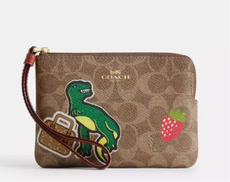 NWT Coach Corner Zip Wristlet Wallet - Signature Canvas & Leather with Sticker Print | Compact Crossbody Purse for Women, Perfect for Everyday Use, Travel & Shopping