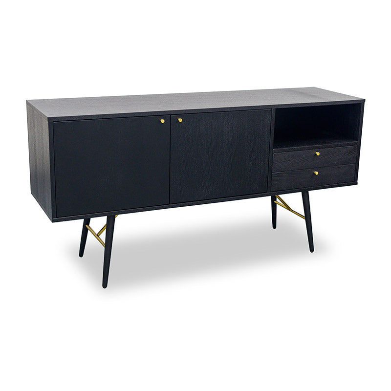 OMARI 160cm Sideboard Buffet Cabinet - Modern Black Ash Wood Storage for Dining Room, Living Room & Entryway