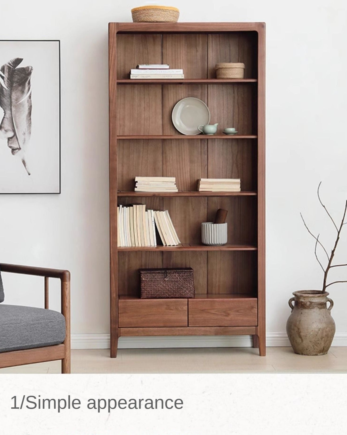 Premium Black Walnut Solid Wood Bookcase - Customizable Modular Bookshelf for Home Office, Living Room & Library Storage | Durable & Stylish Furniture for Books, Decor & Display