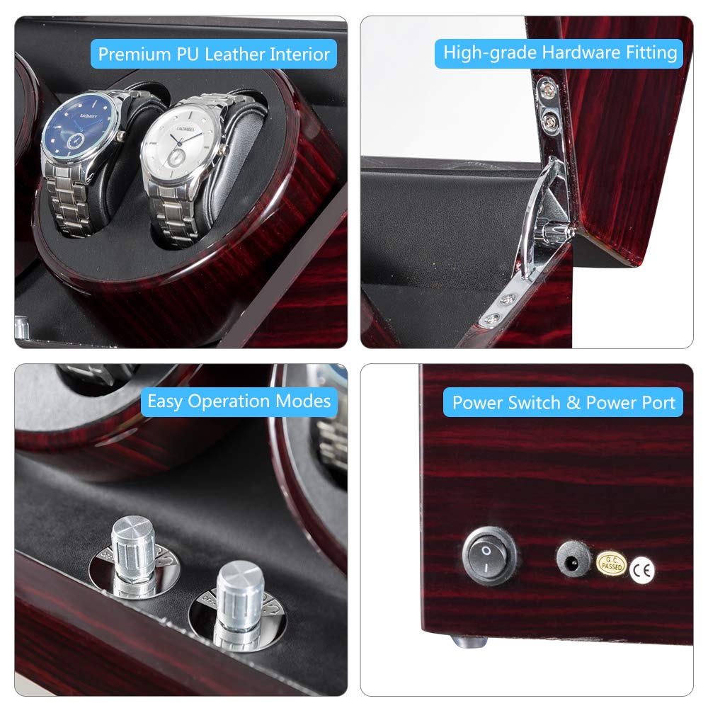 JQUEEN Automatic Watch Winder with Ultra Quiet Motor - Brown Leather (BK) - Perfect for Luxury Watch Storage & Display at Home/Office