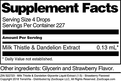 Organic Milk Thistle & Dandelion Root Liquid Extract (1:5) - Strawberry Flavored Herbal Supplement - 1 oz Bottle - Liver Support & Detox - Vegan, Non-GMO, Alcohol-Free - Perfect for Daily Wellness & Detox Routines