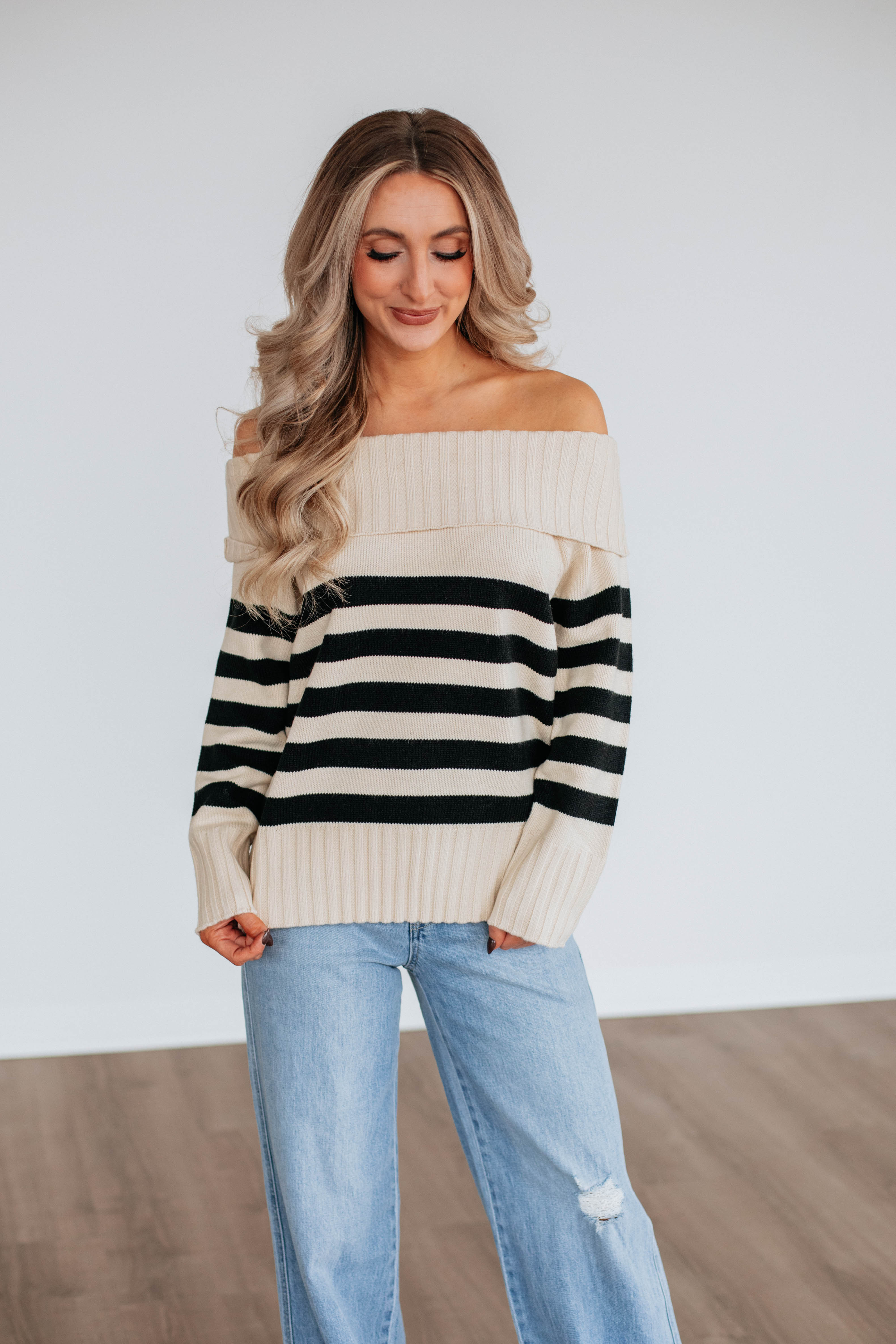 Chantelle Women's Off The Shoulder Knit Sweater - Soft Cream Pullover for Fall & Winter | Casual Outfit, Date Night, Office Wear