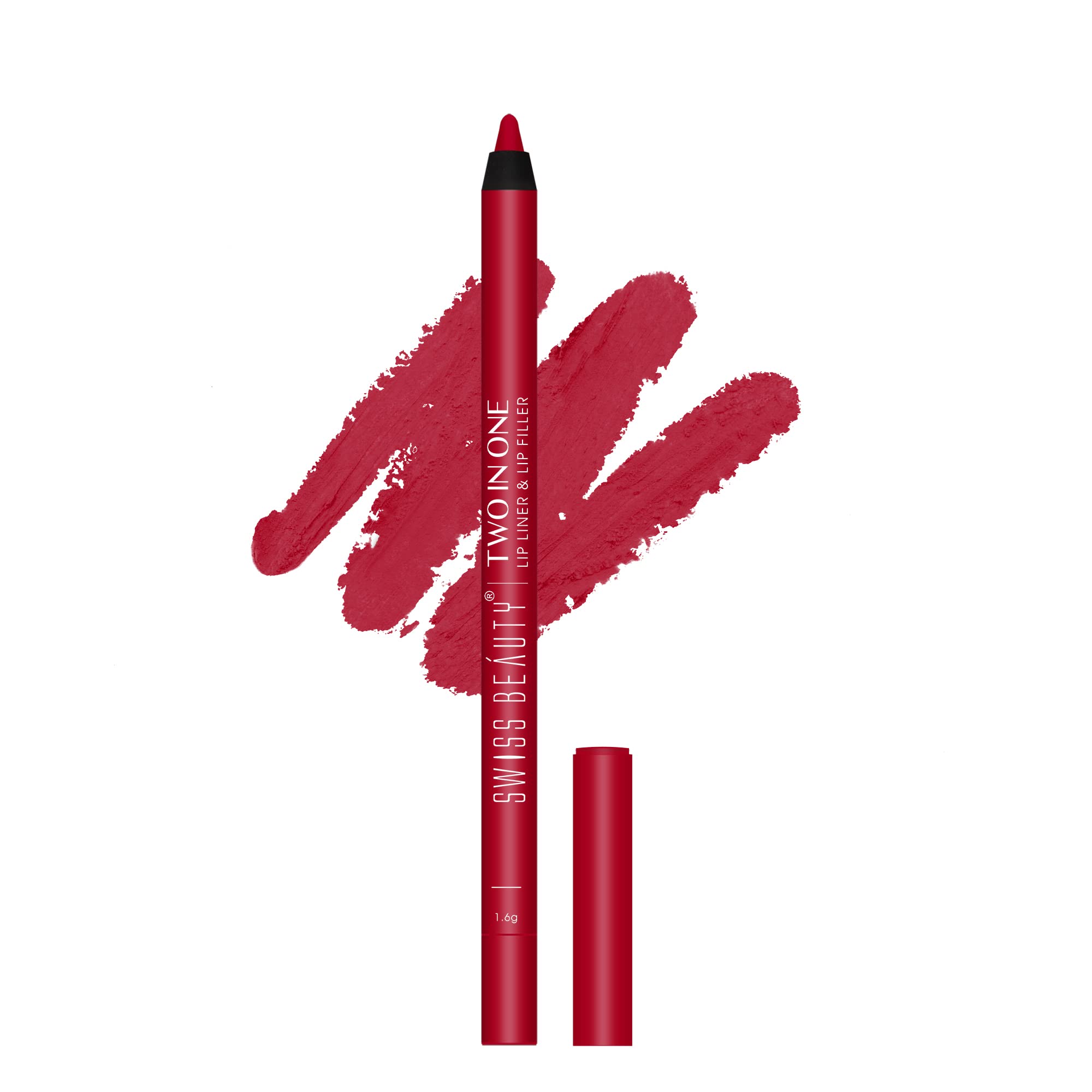 Swiss Beauty 2-In-1 Creamy Matte Lip Liner & Lipstick - Smudgeproof, Waterproof Longwear Lip Filler - Clear Red Shade (1.6g) for Everyday Makeup & Special Occasions