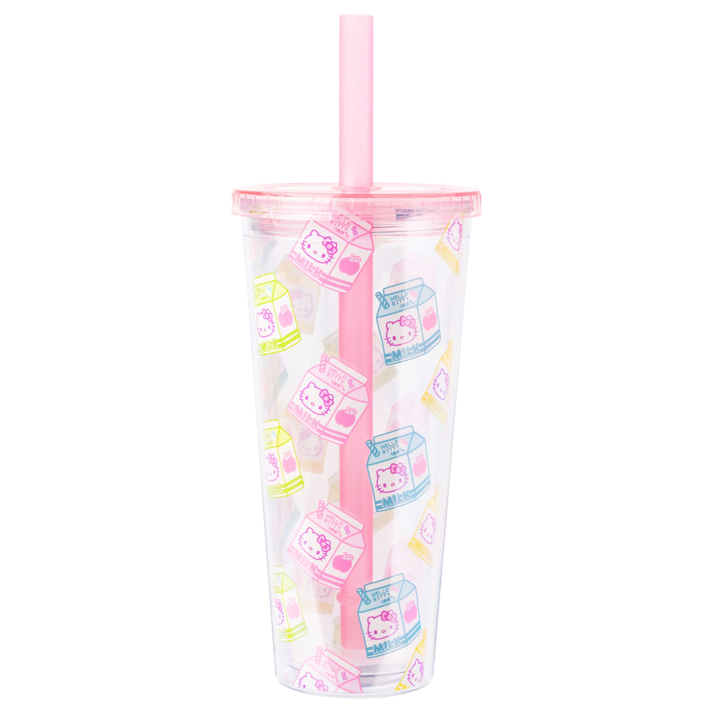 Sanrio Hello Kitty 24oz Plastic Boba Tumbler with Lid & Wide Straw - Cute Milk Carton Design for Bubble Tea, Iced Coffee & Summer Drinks | Kawaii Aesthetic Cup for School, Office & Travel